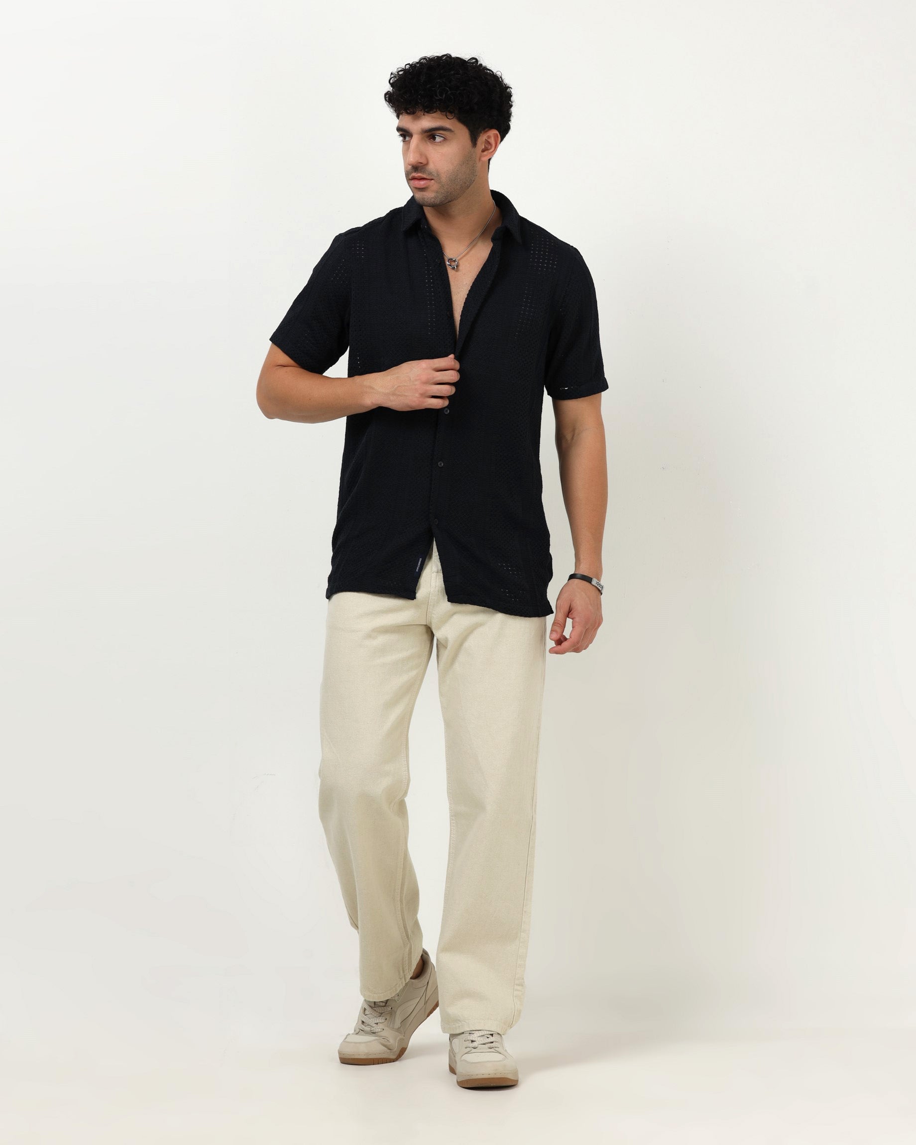 AETHER Navy Blue Mesh Knit shirt