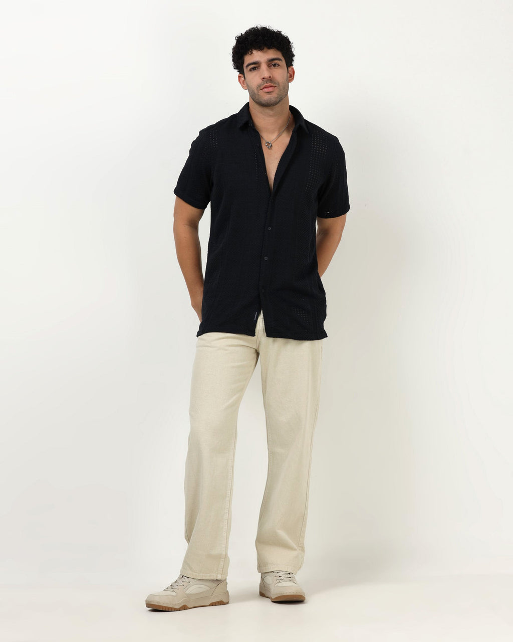 AETHER Navy Blue Mesh Knit shirt