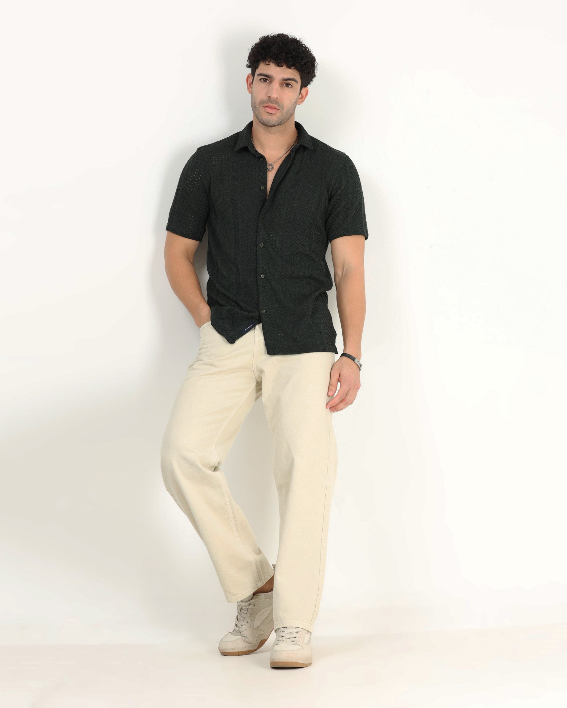 AETHER Dark Green Mesh Knit shirt