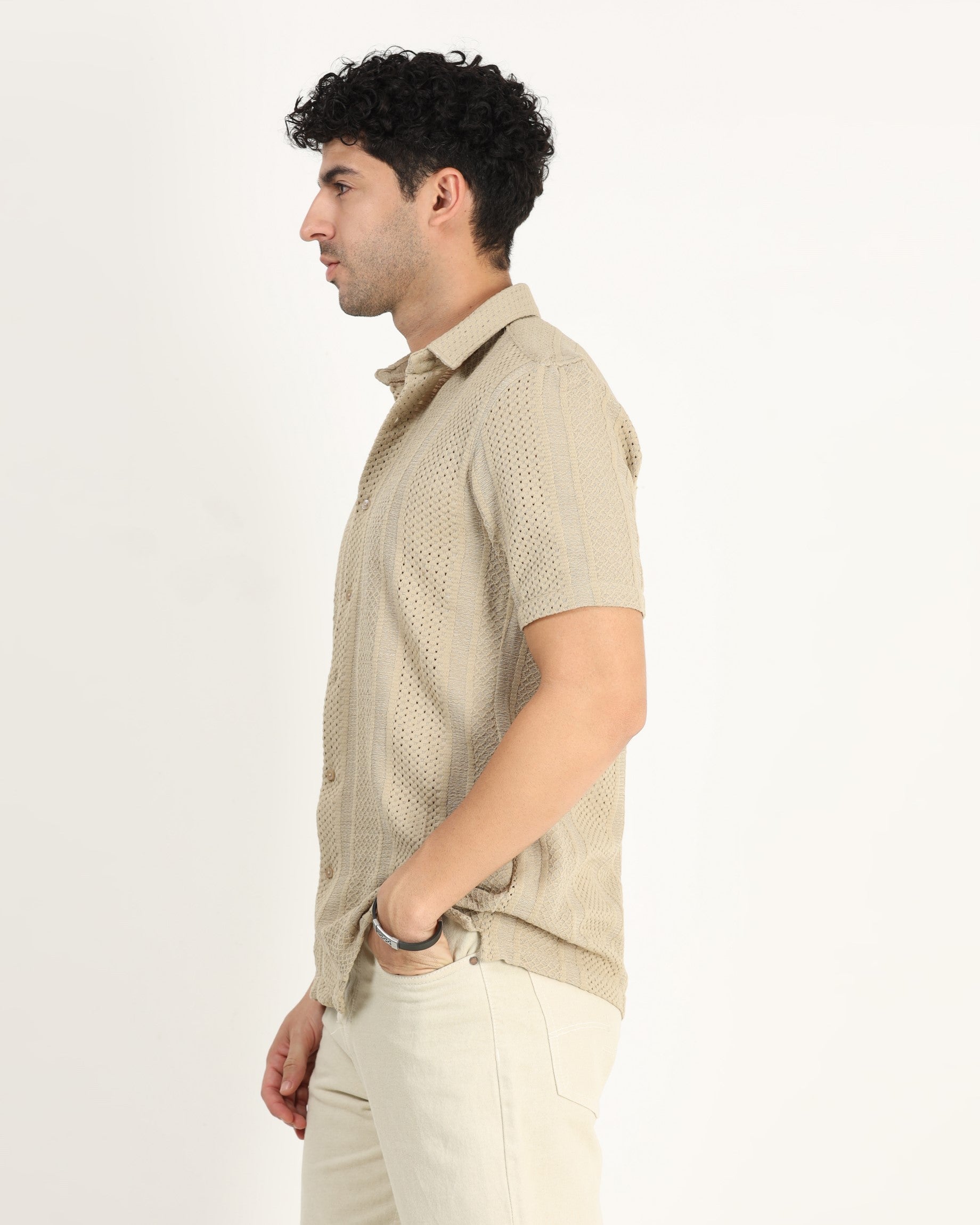 AETHER Beige Mesh Knit shirt