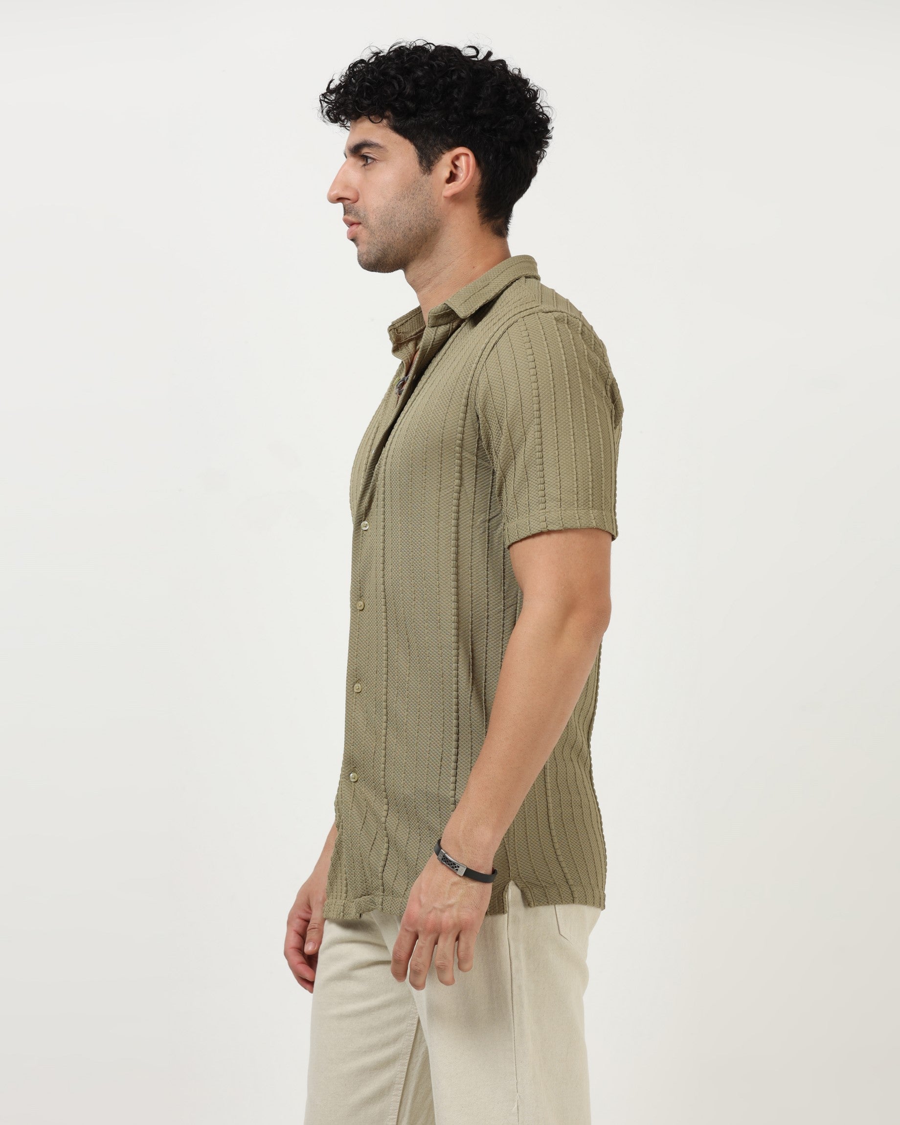 VERTIX Green Textured Knit Shirt