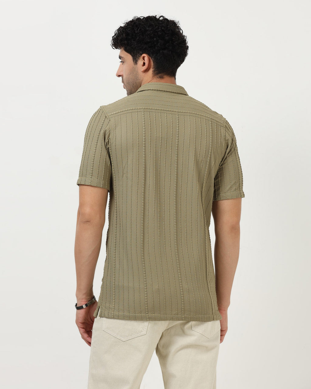 VERTIX Green Textured Knit Shirt