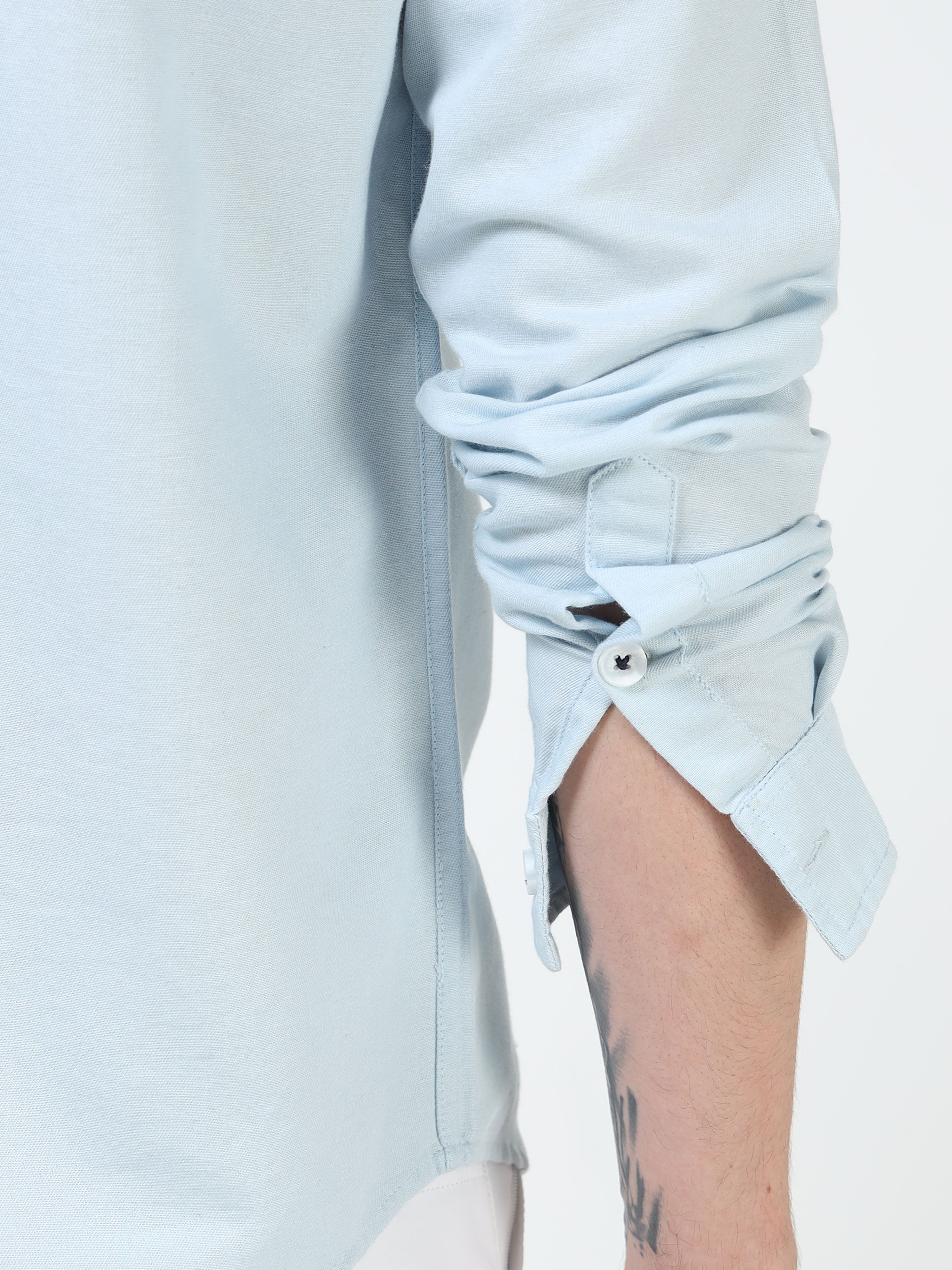 Men’s Light Blue Cotton Casual Shirt with Flying Bird Embroidery
