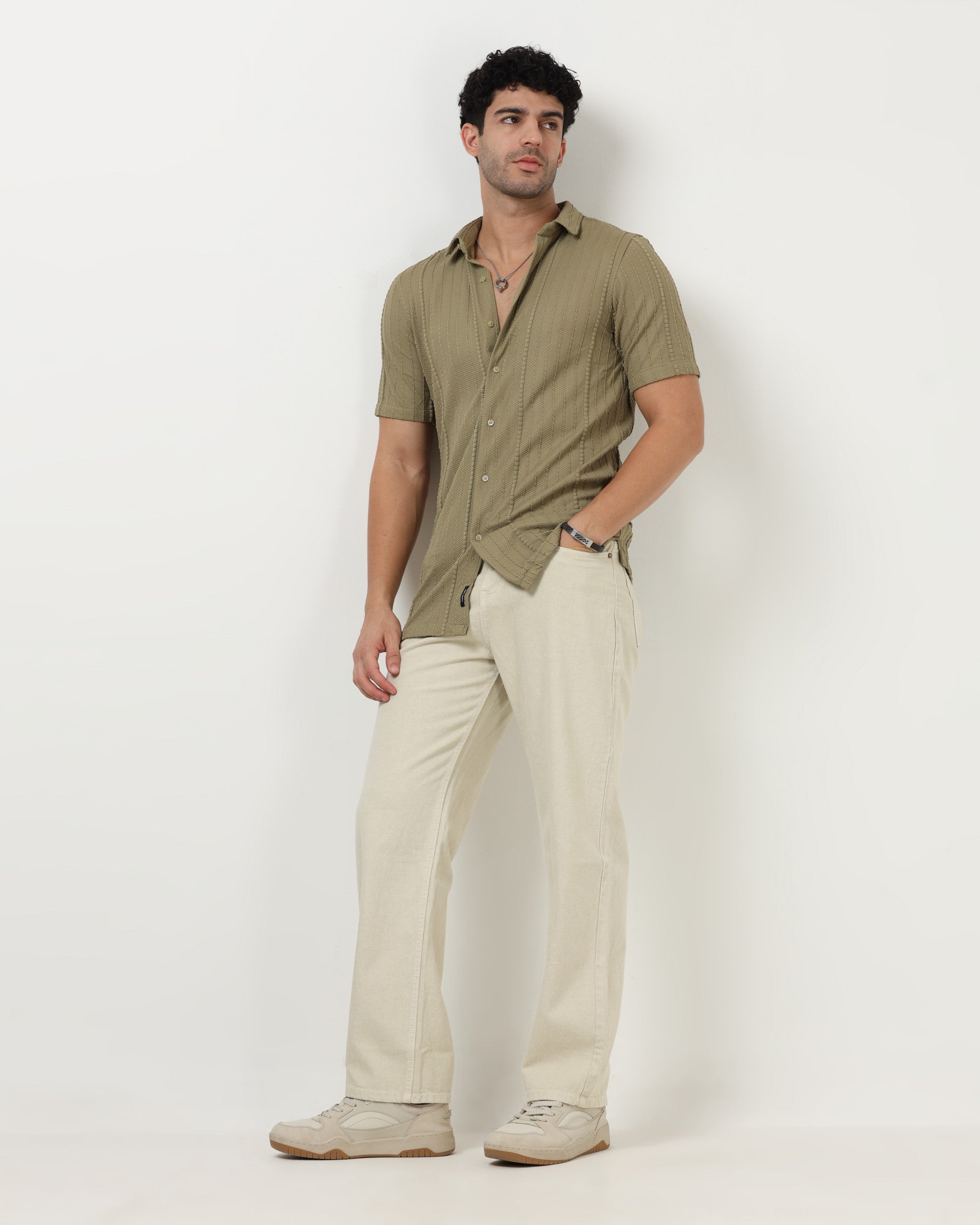 VERTIX Green Textured Knit Shirt