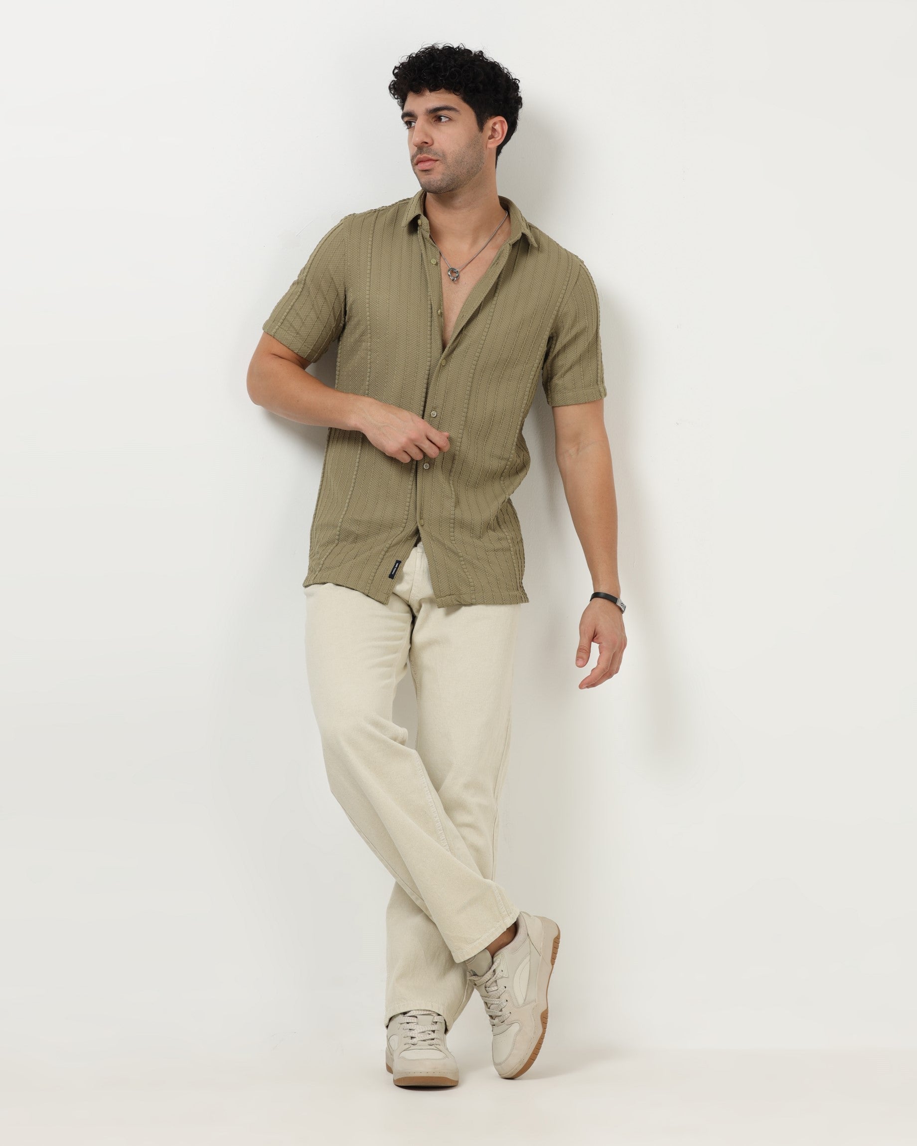 VERTIX Green Textured Knit Shirt