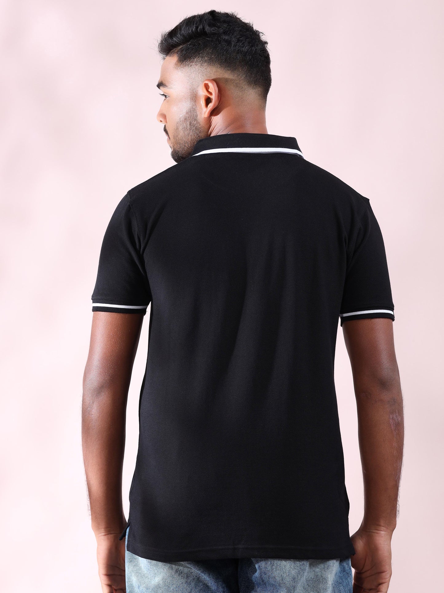 Plus White Tipping Polo Collar Black T Shirt for Men