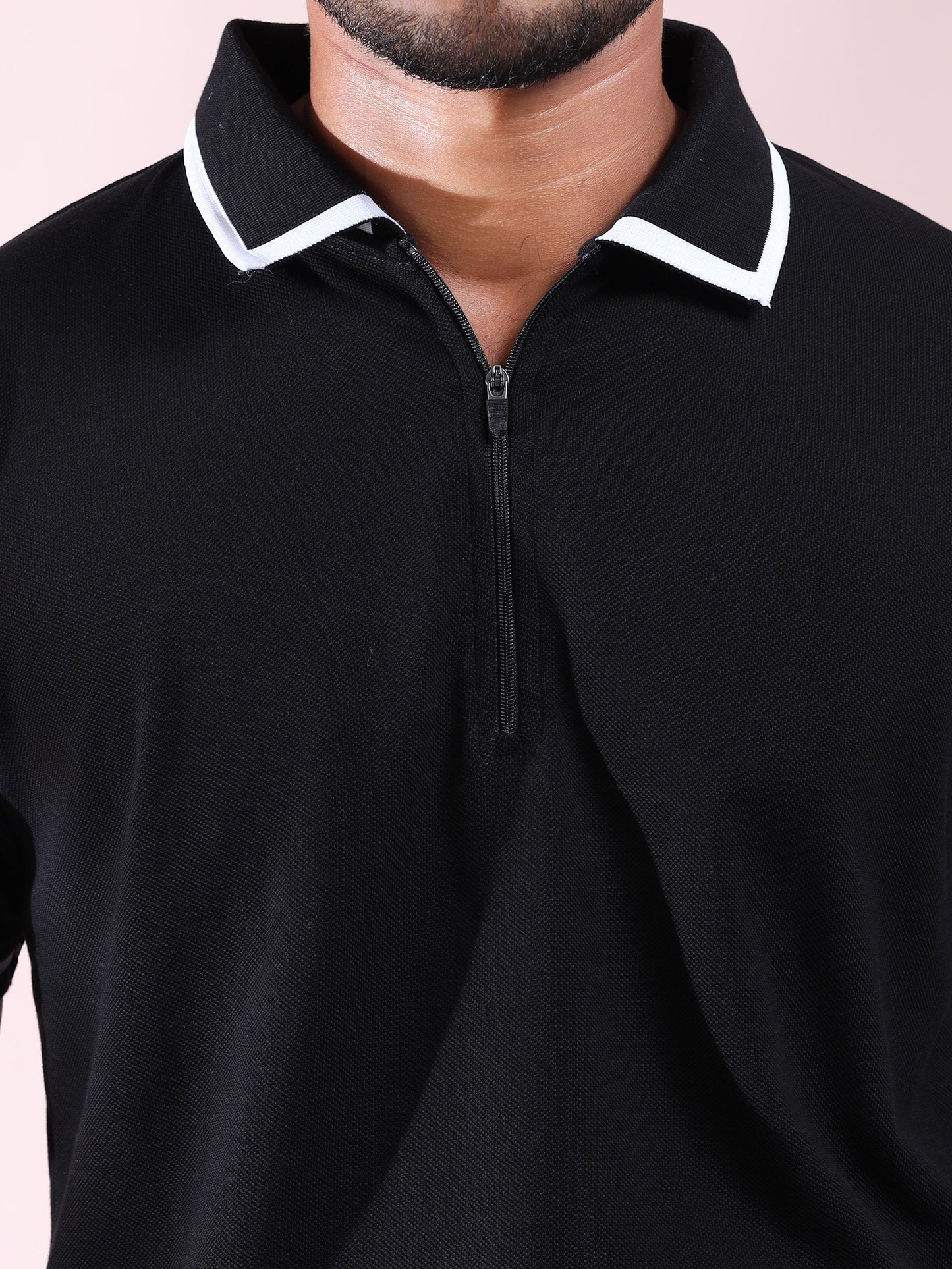 Plus White Tipping Polo Collar Black T Shirt for Men