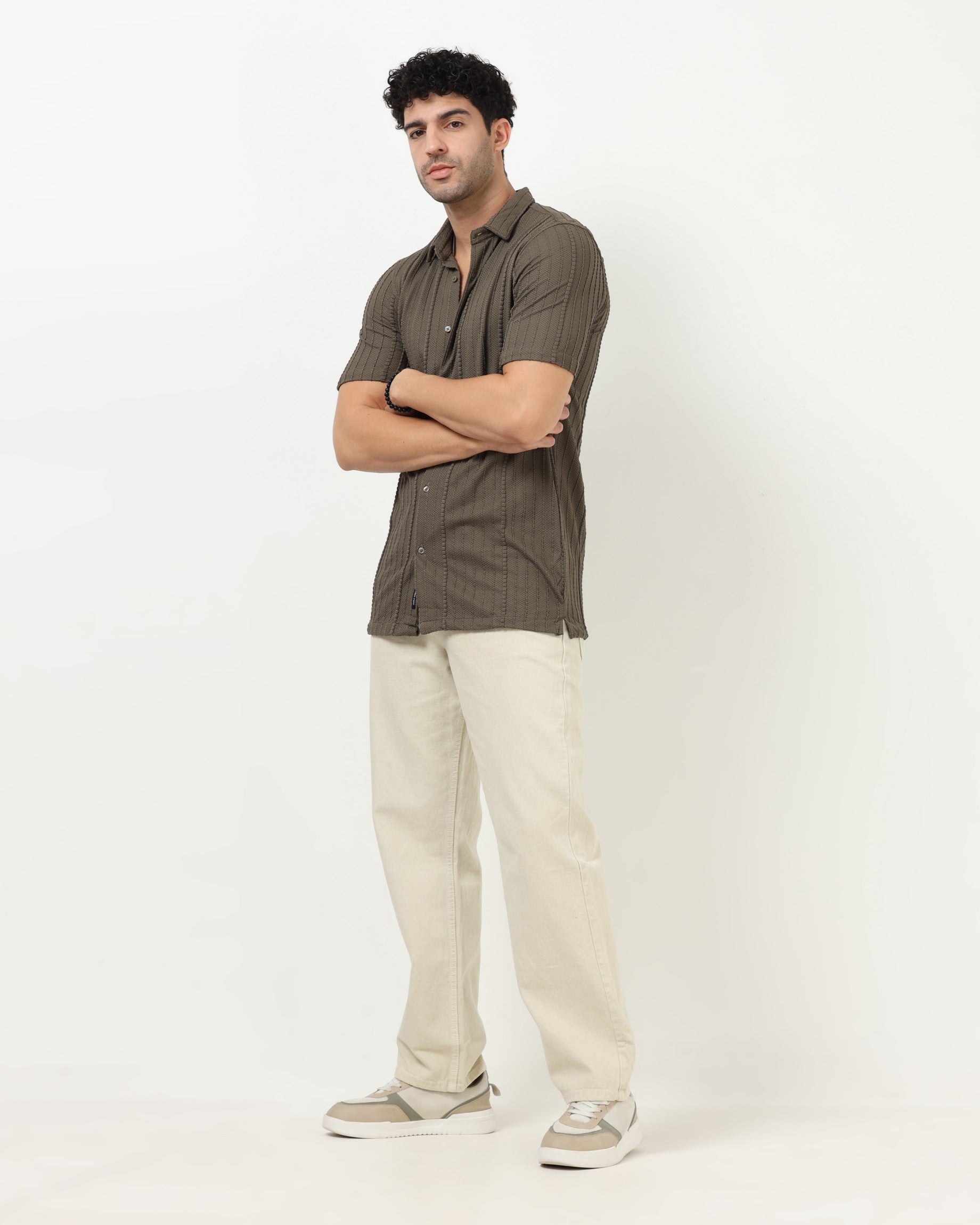 VERTIX Dark Green Textured Knit Shirt