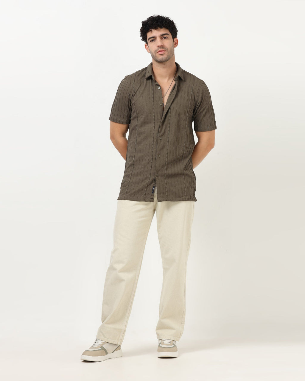 VERTIX Dark Green Textured Knit Shirt