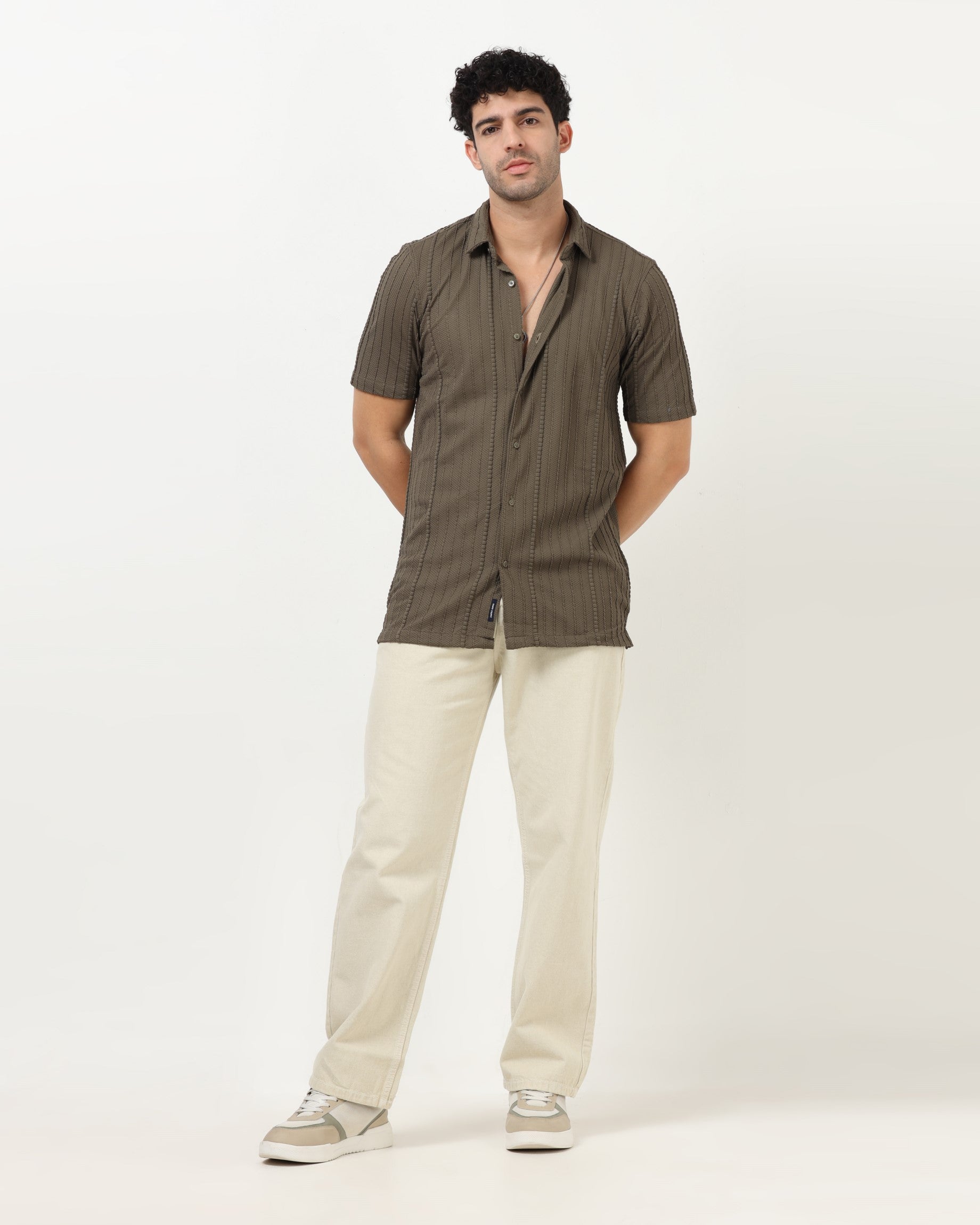 VERTIX Dark Green Textured Knit Shirt