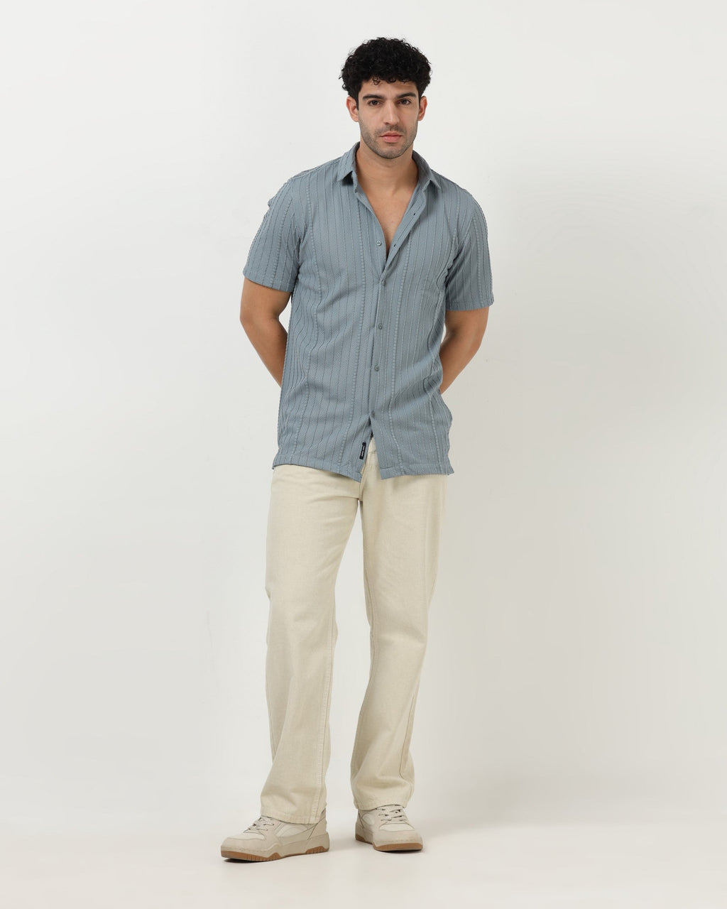 VERTIX Blue Textured Knit Shirt