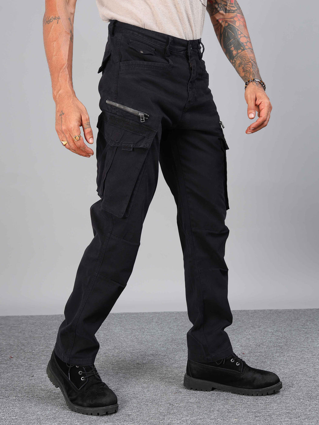 Rugged Zip Cargo Pants In Black