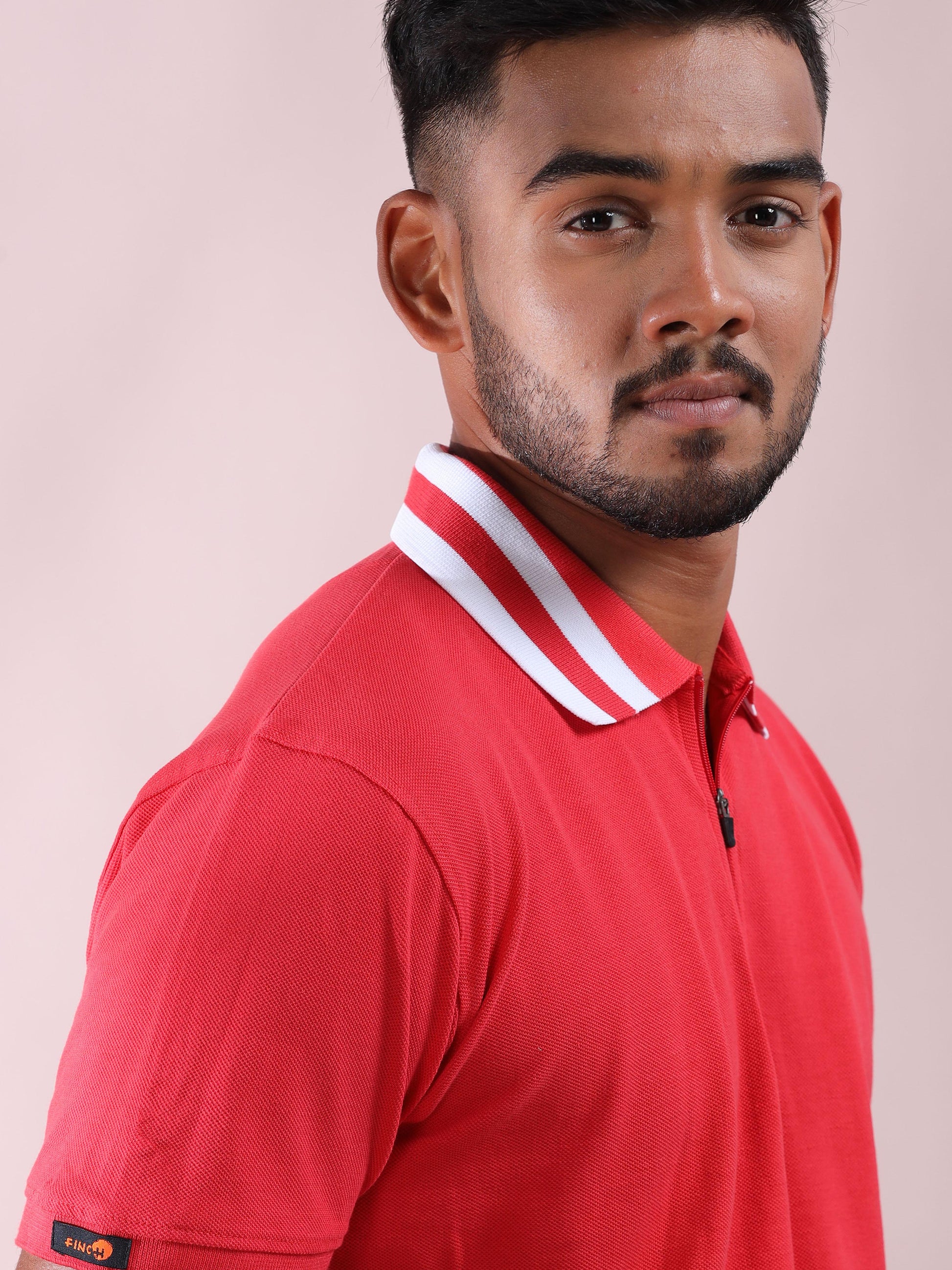 Plus White Striped Collar Pink Cotton T Shirts for Men