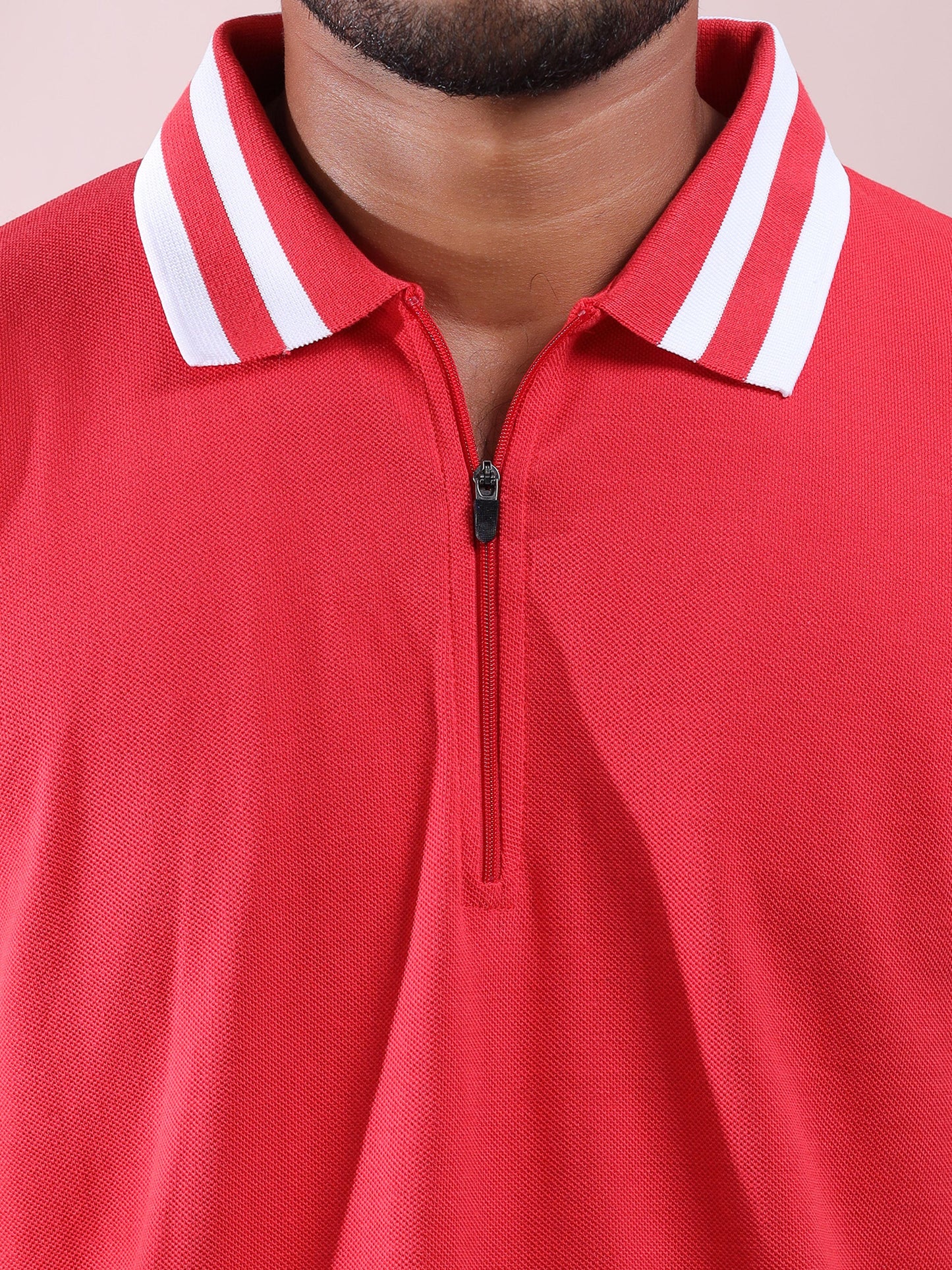 Plus White Striped Collar Pink Cotton T Shirts for Men