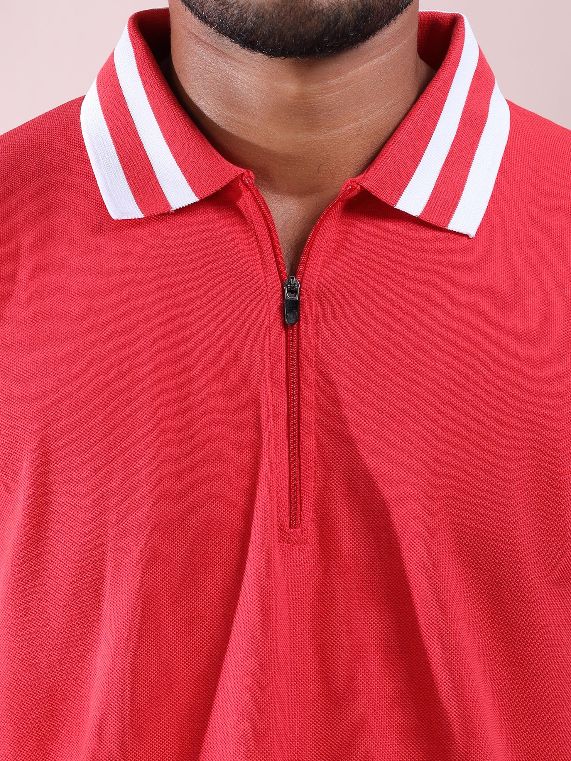 Plus White Striped Collar Pink Cotton T Shirts for Men