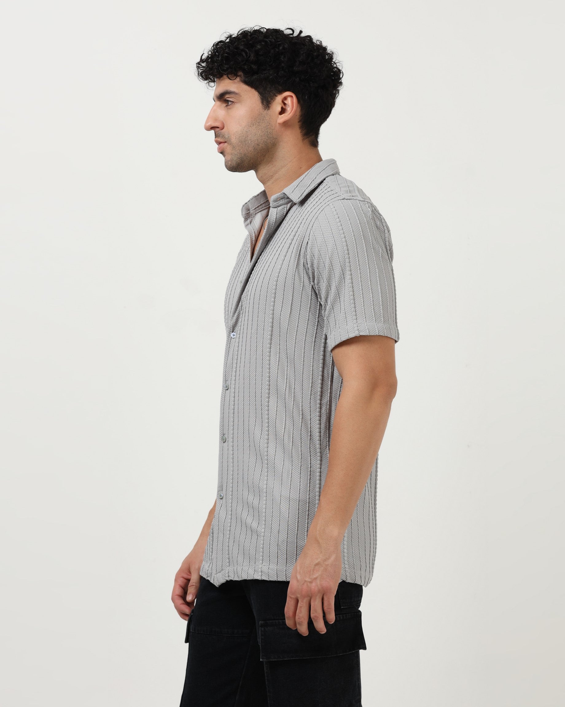 VERTIX Grey Textured Knit Shirt