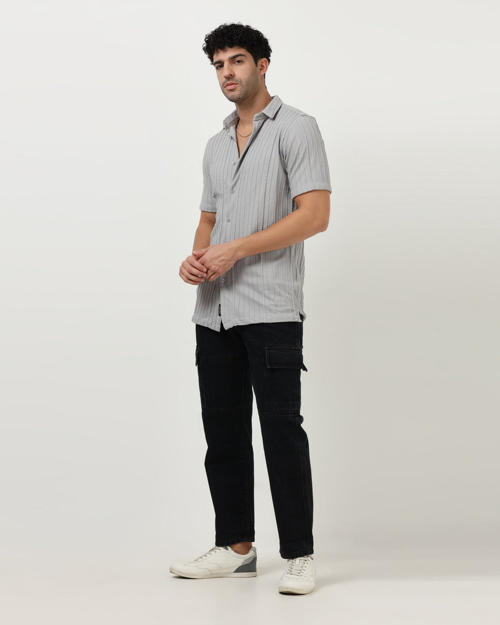 VERTIX Grey Textured Knit Shirt