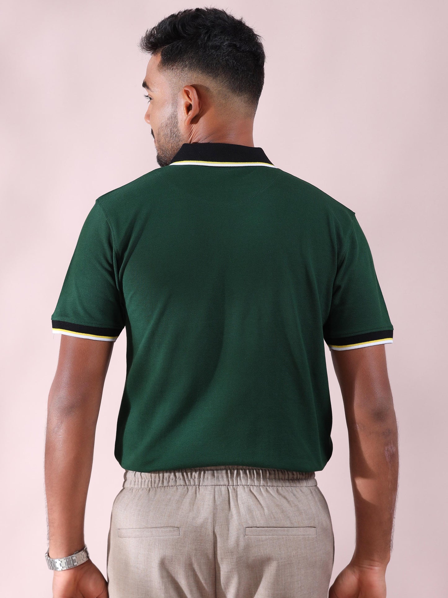 Plus White&Yellow Tipping Green Cotton T Shirt for Men