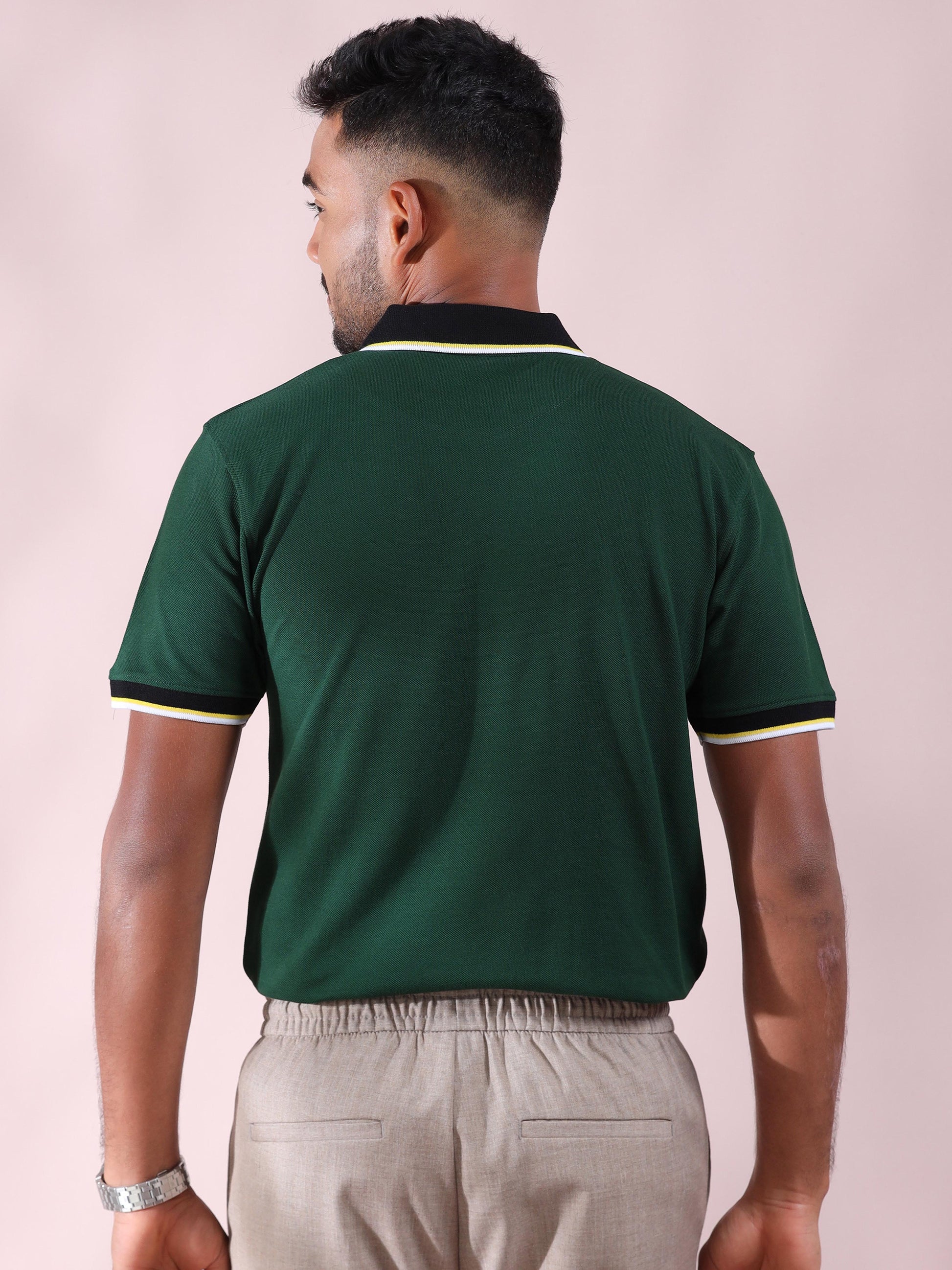 Plus White&Yellow Tipping Green Cotton T Shirt for Men