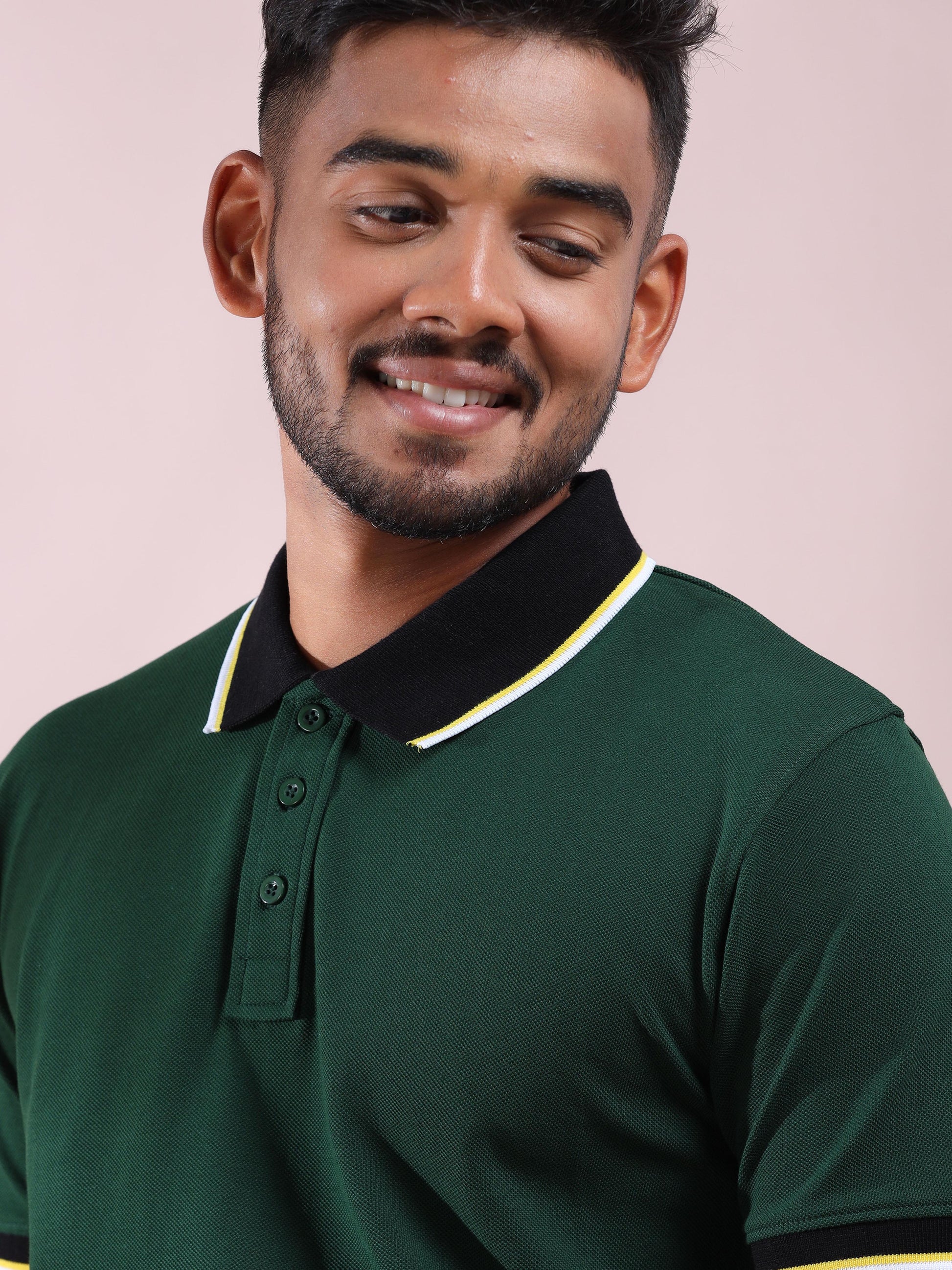 Plus White&Yellow Tipping Green Cotton T Shirt for Men