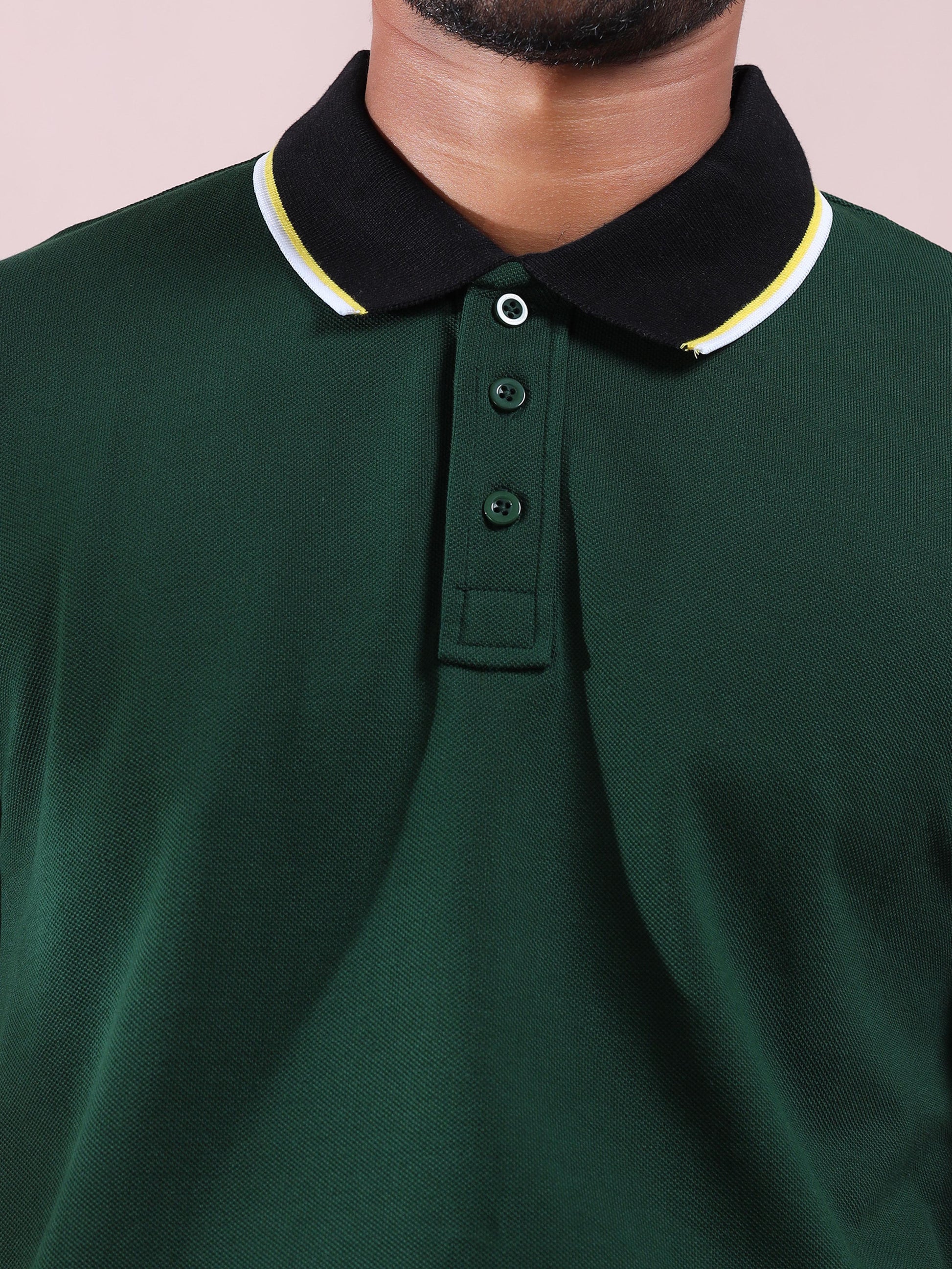 Plus White&Yellow Tipping Green Cotton T Shirt for Men
