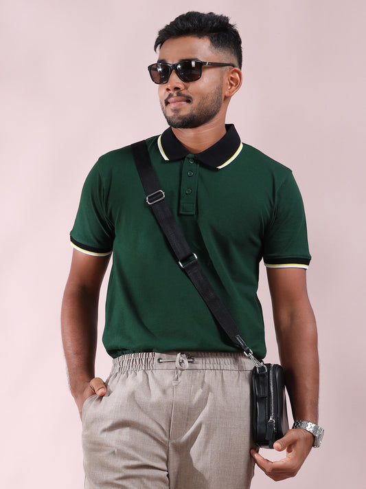 Plus White&Yellow Tipping Green Cotton T Shirt for Men