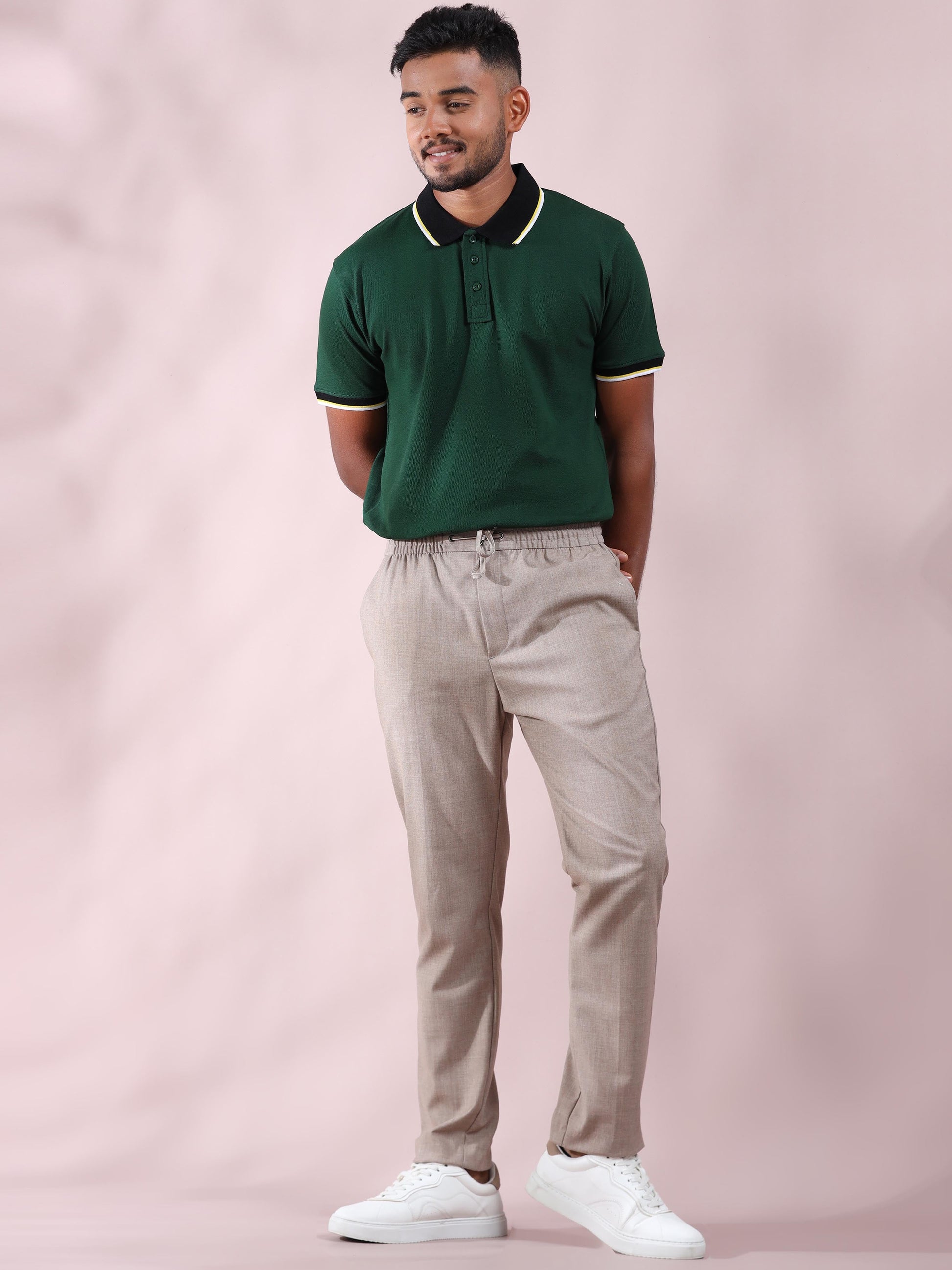 Plus White&Yellow Tipping Green Cotton T Shirt for Men