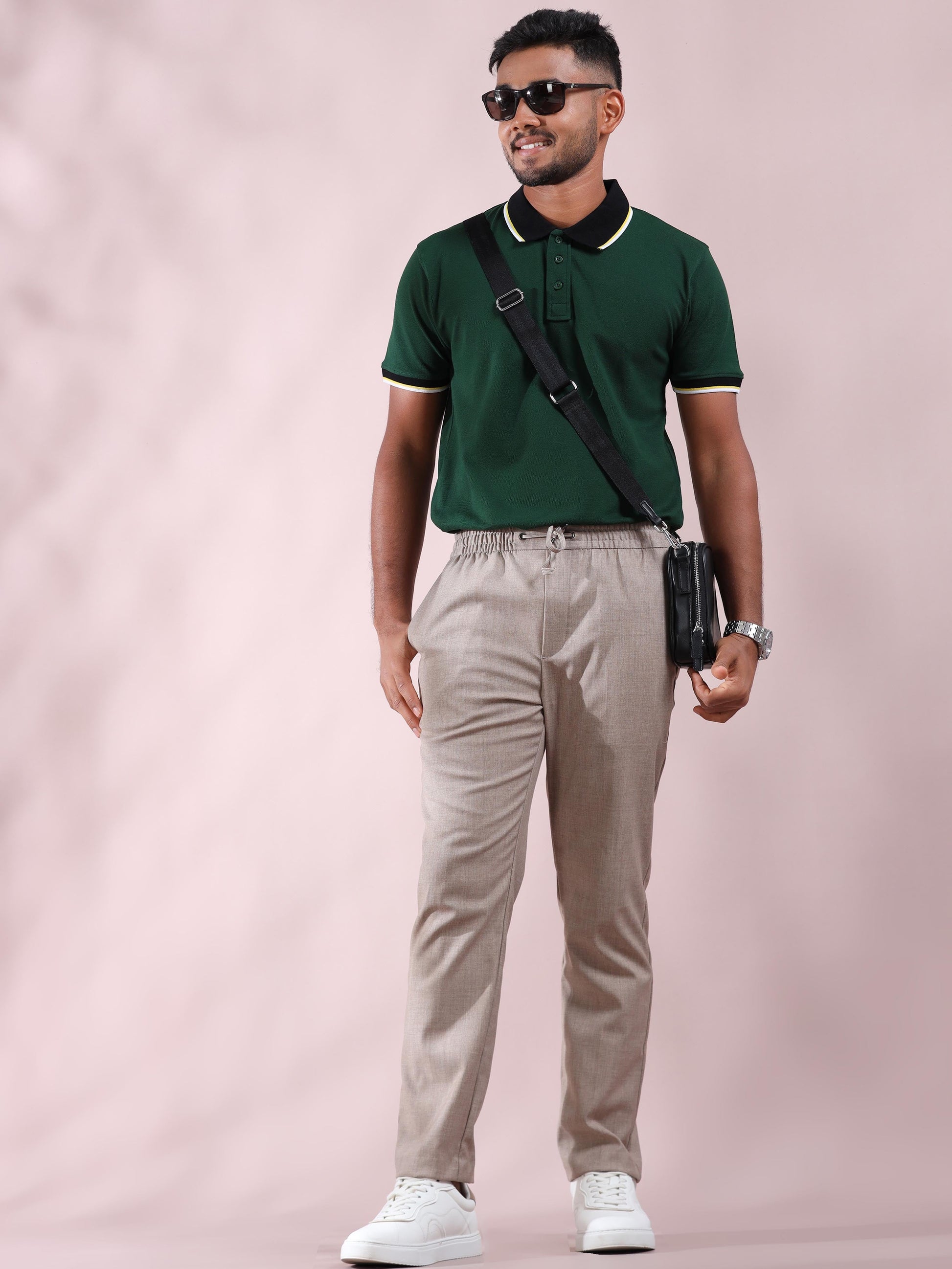 Plus White&Yellow Tipping Green Cotton T Shirt for Men