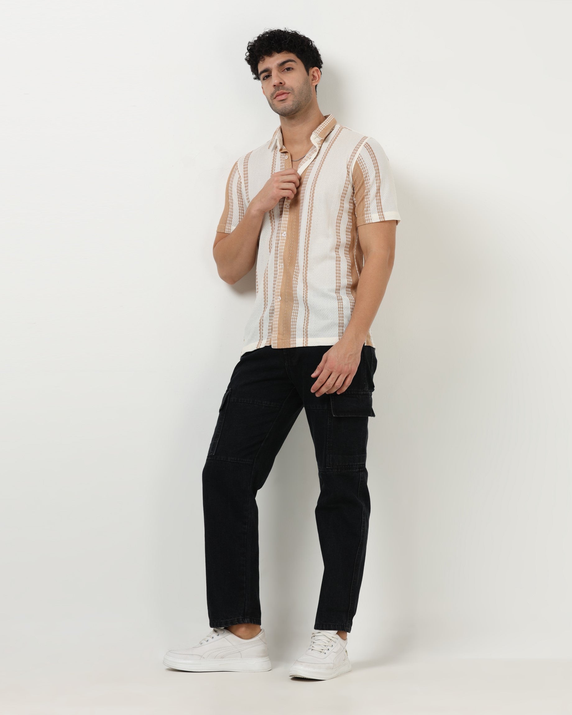 VOLT Beige Textured Knit Shirt