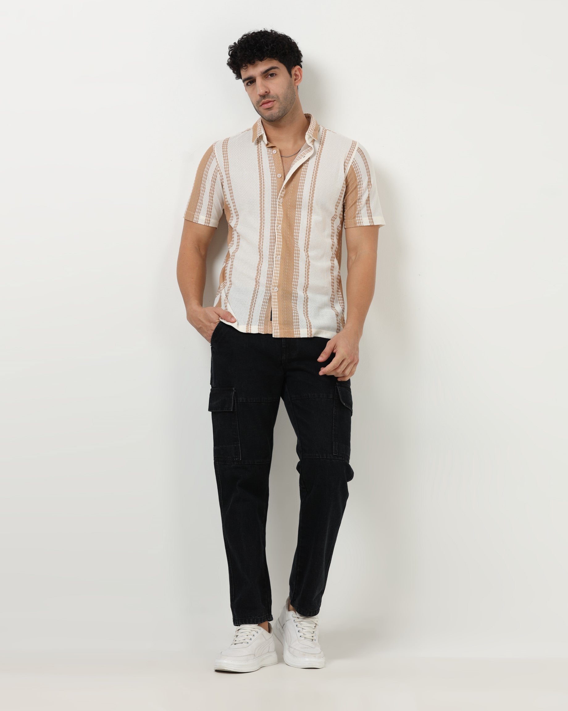 VOLT Beige Textured Knit Shirt