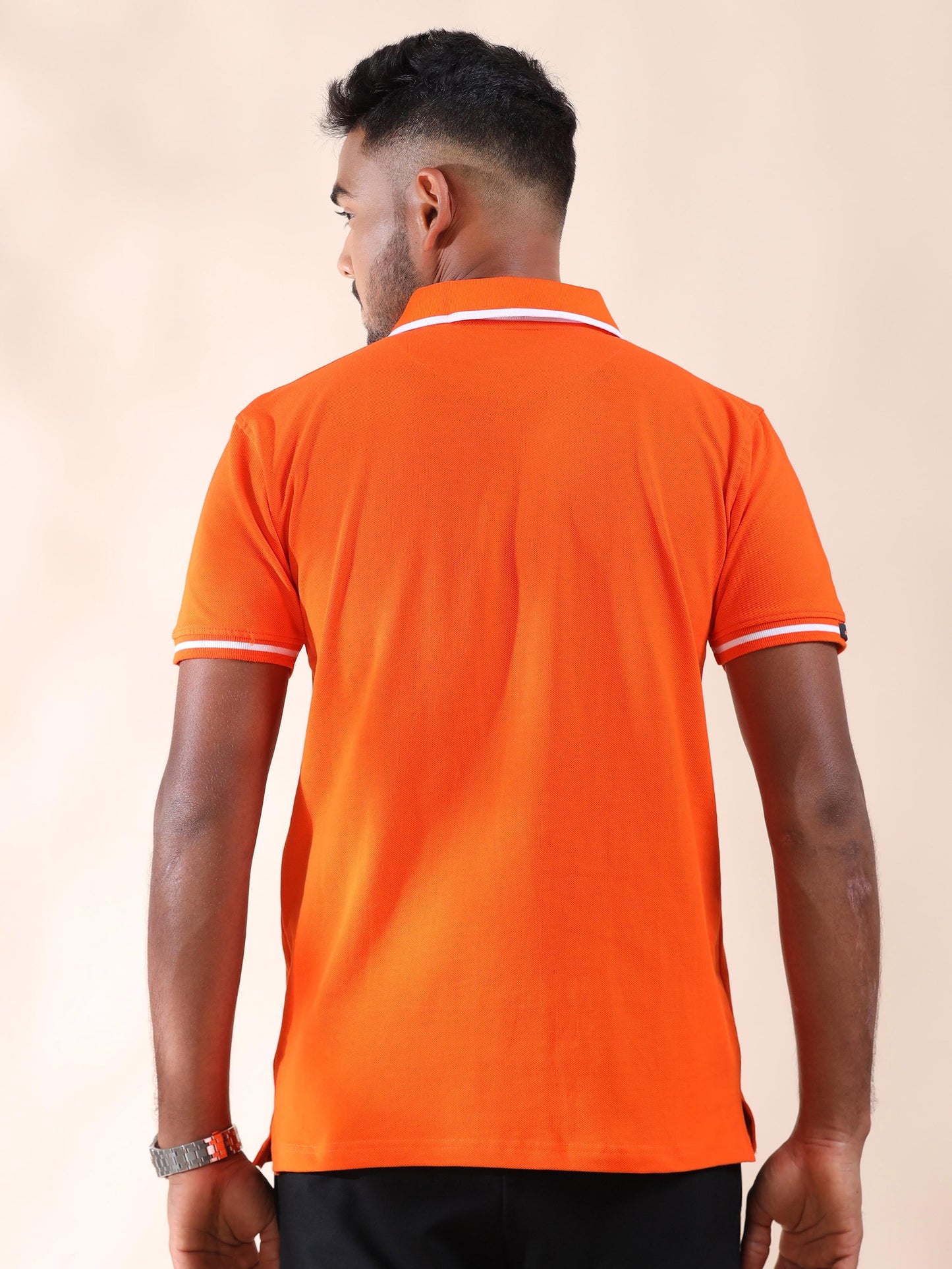 Men Plus White Tipping Collar Orange Cotton Polo T Shirt
