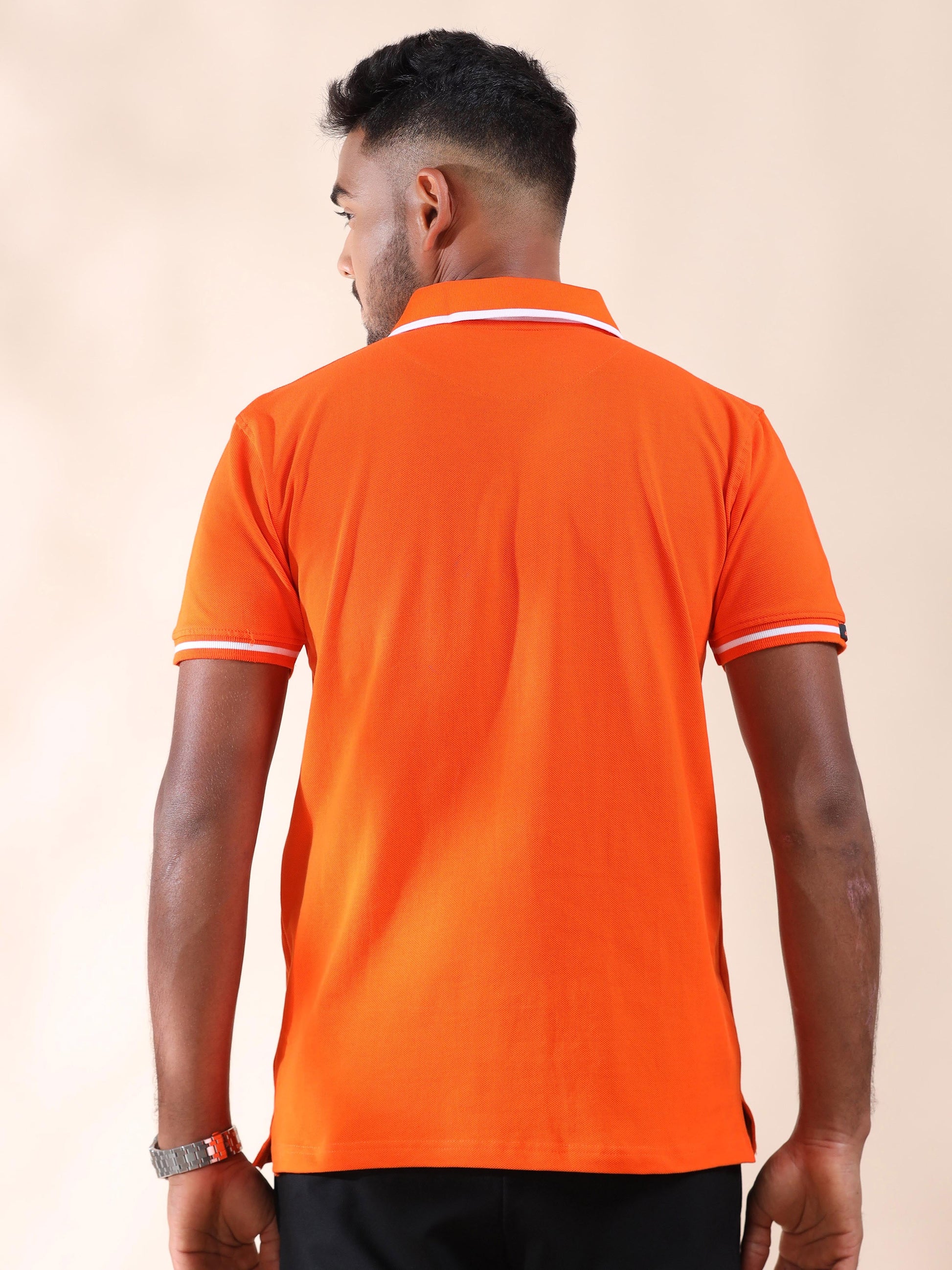 Men Plus White Tipping Collar Orange Cotton Polo T Shirt