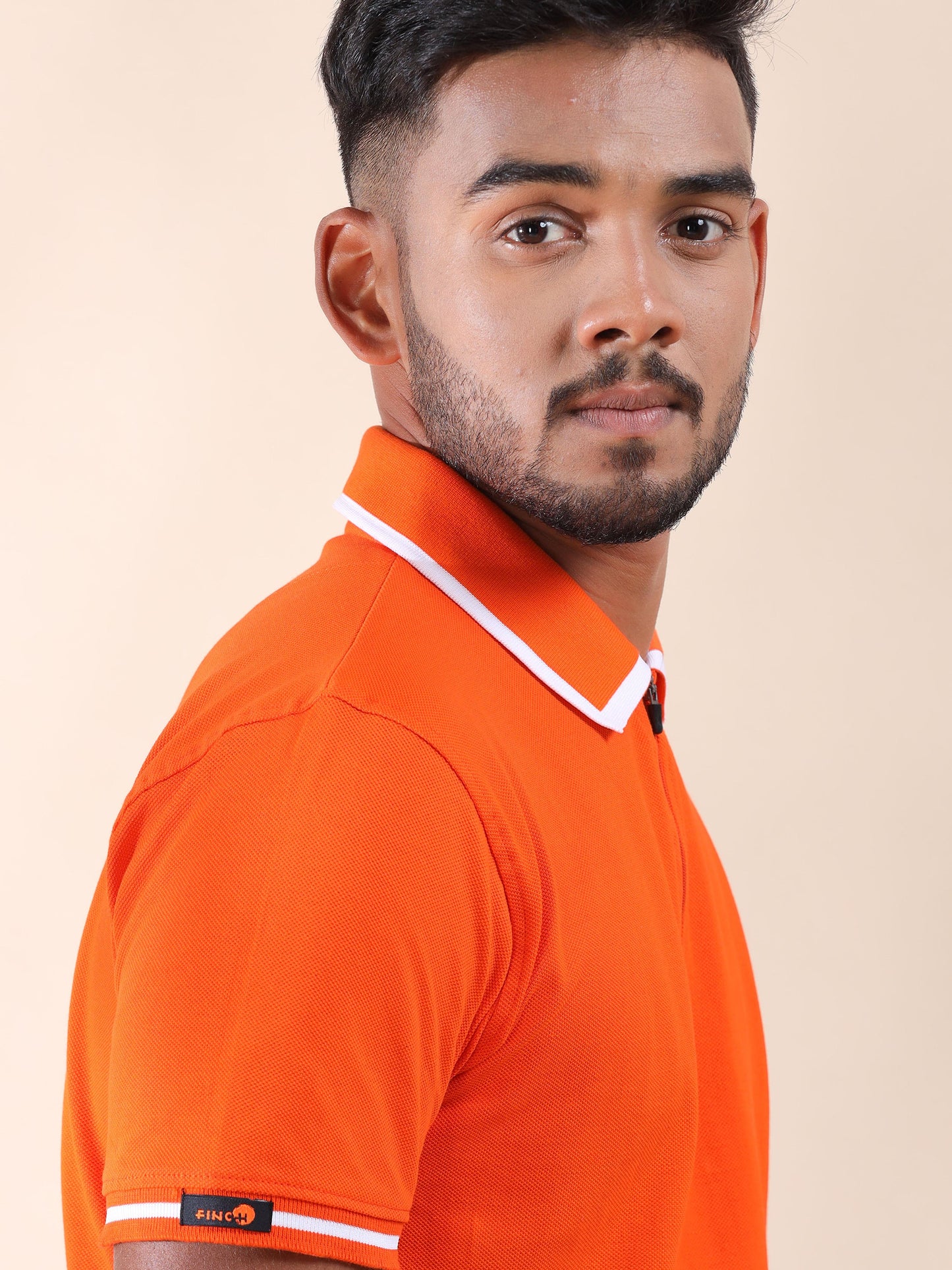 Men Plus White Tipping Collar Orange Cotton Polo T Shirt