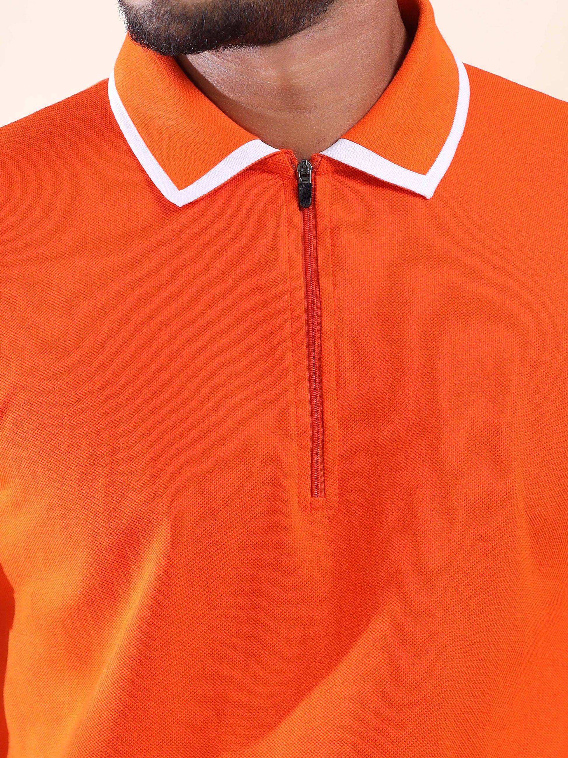 Men Plus White Tipping Collar Orange Cotton Polo T Shirt