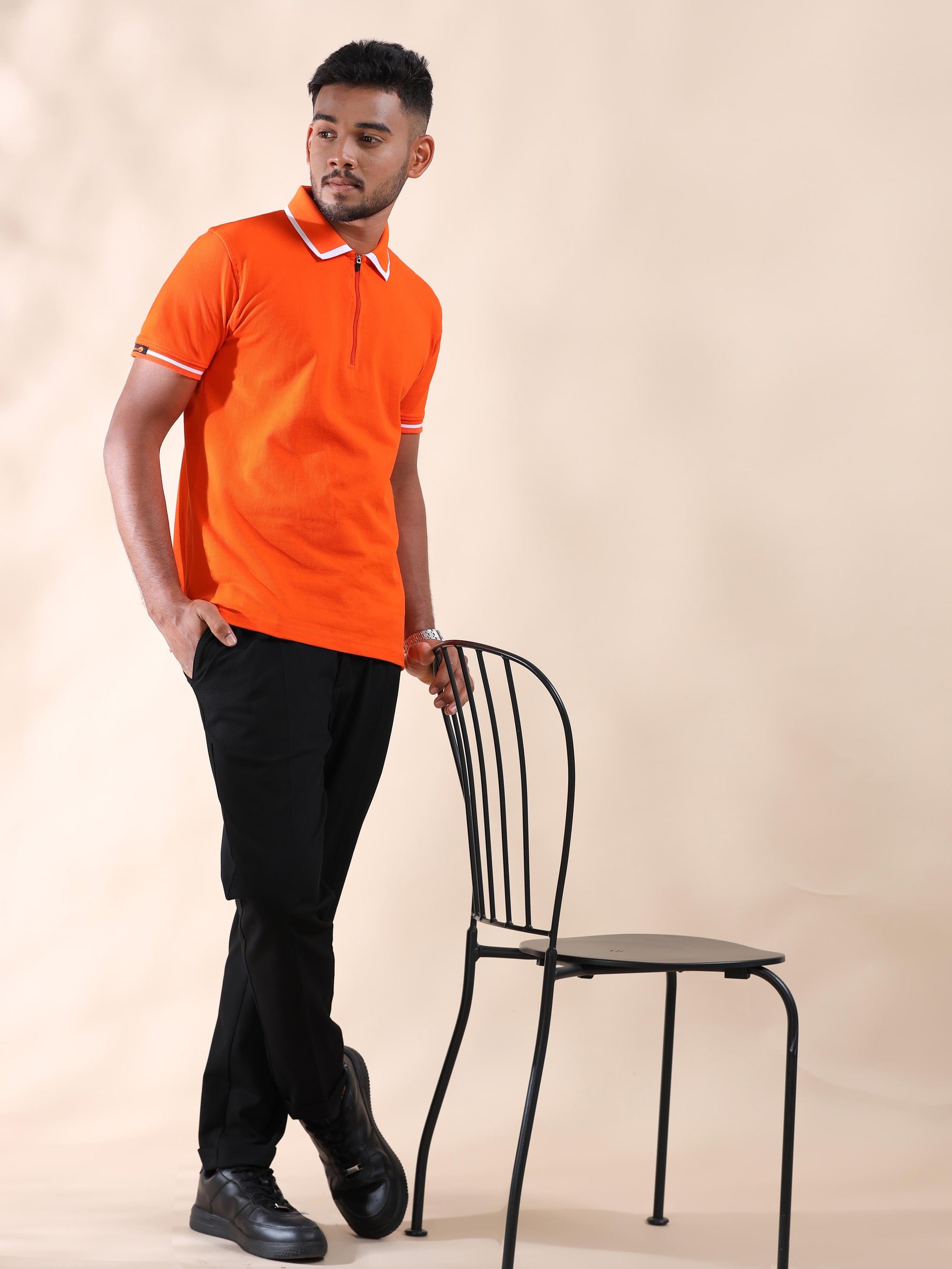 Men Plus White Tipping Collar Orange Cotton Polo T Shirt