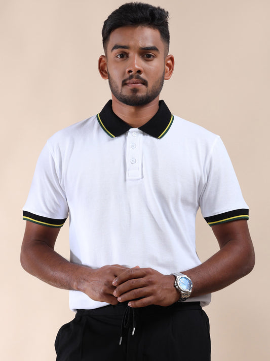 Plus Yellow&Green Tipping Mens White Cotton T Shirt