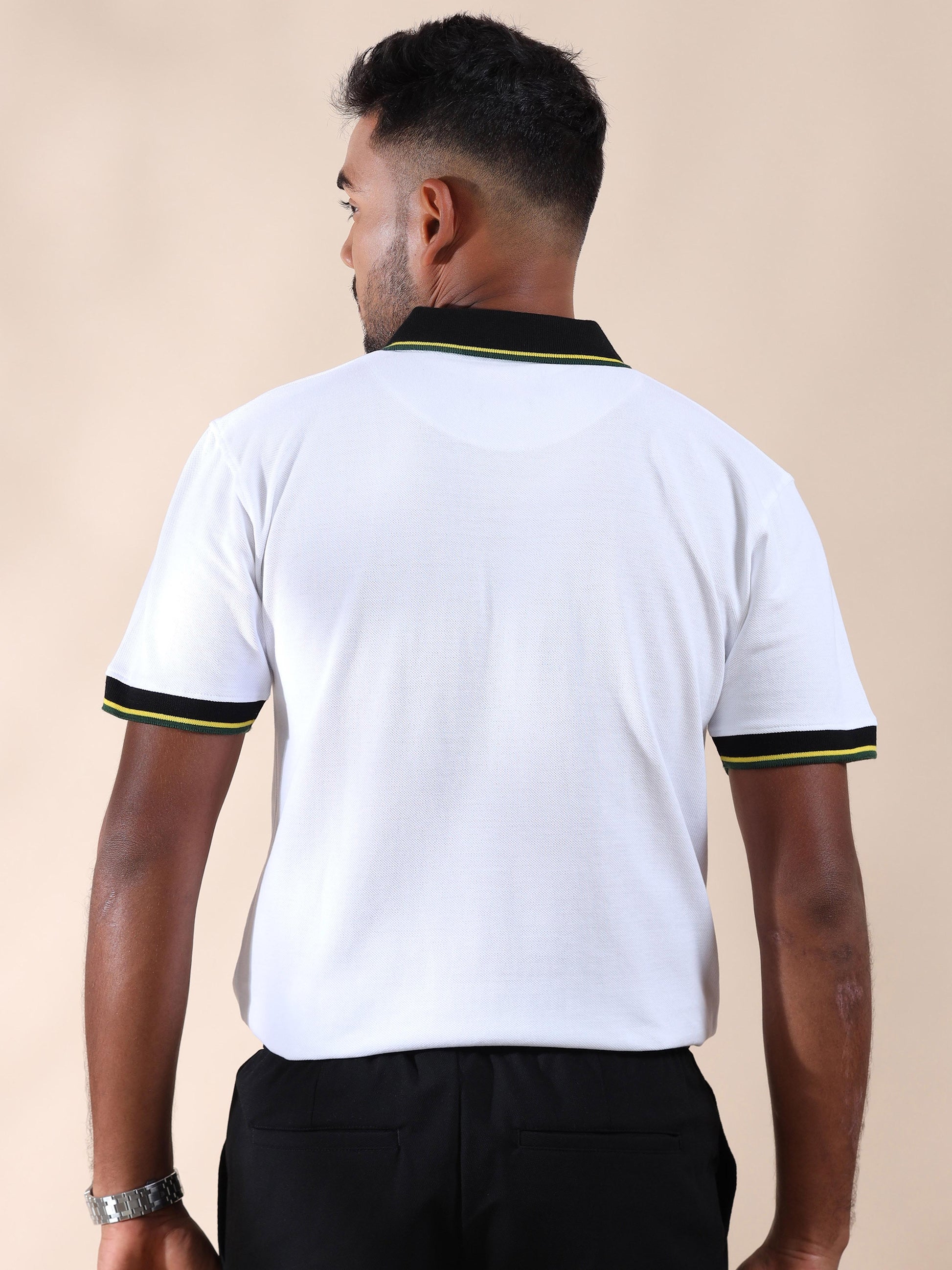 Plus Yellow&Green Tipping Mens White Cotton T Shirt