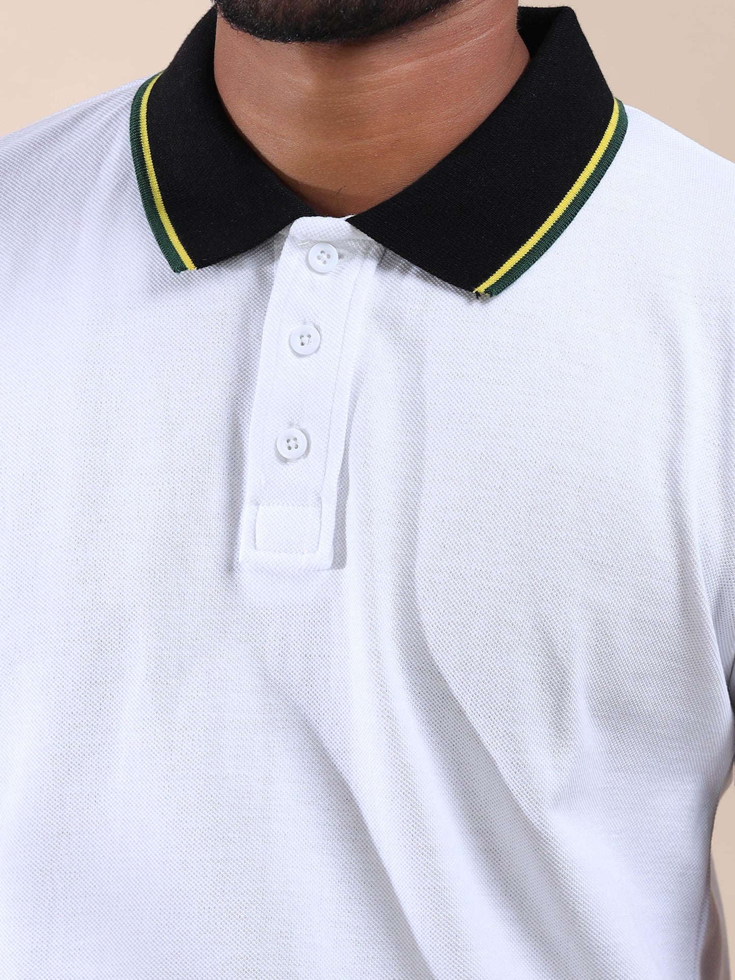 Plus Yellow&Green Tipping Mens White Cotton T Shirt