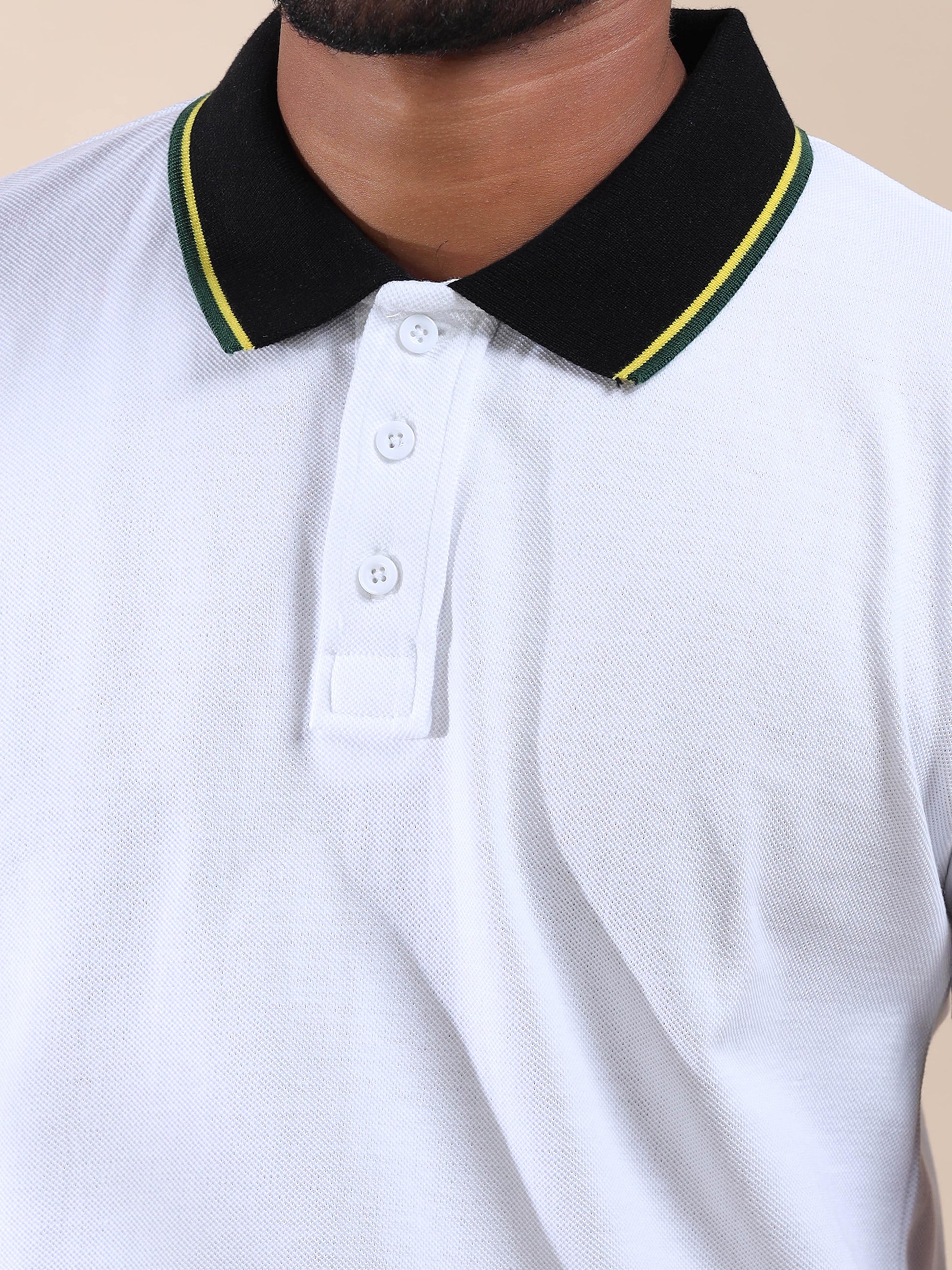Plus Yellow&Green Tipping Mens White Cotton T Shirt