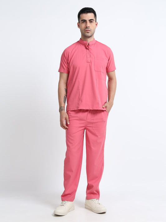 Men’s Mauve Medical Scrub Set – Mandarin Collar (Chinese Collar) Top & Straight Pants | 2-Way Stretch, Antibacterial & Wrinkle-Resistant – Apollo
