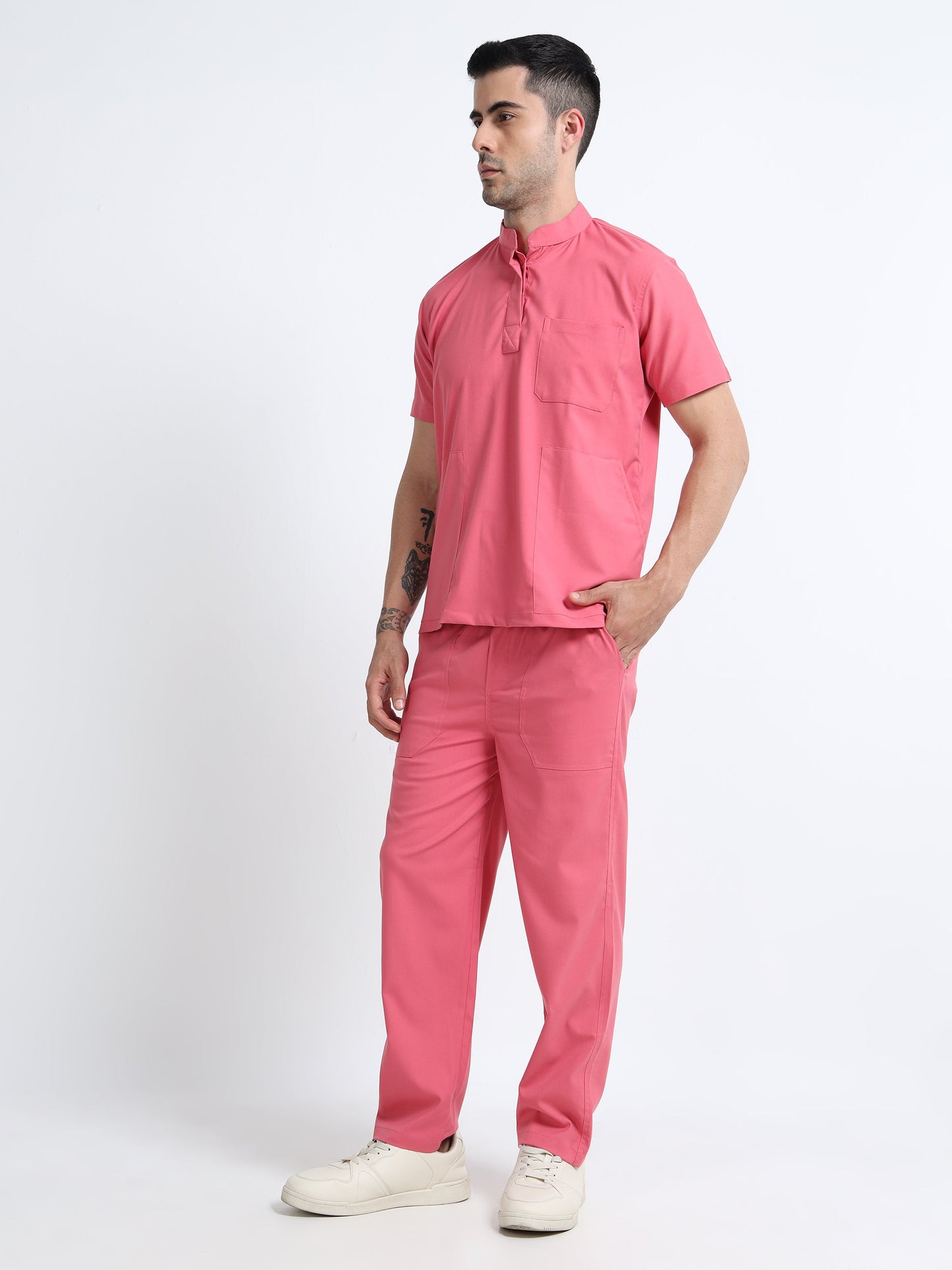 Men’s Mauve Medical Scrub Set – Mandarin Collar (Chinese Collar) Top & Straight Pants | 2-Way Stretch, Antibacterial & Wrinkle-Resistant – Apollo