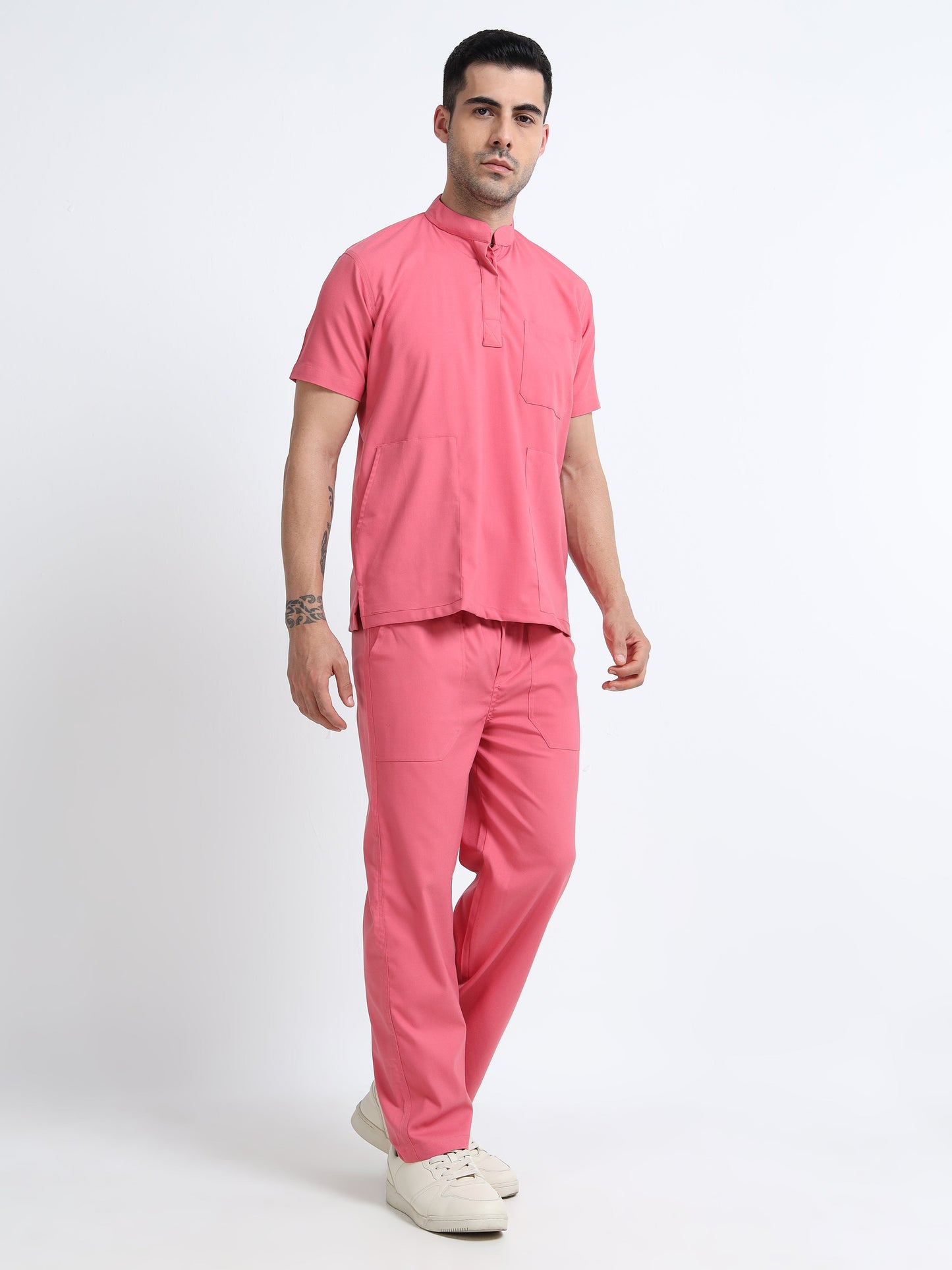 Men’s Mauve Medical Scrub Set – Mandarin Collar (Chinese Collar) Top & Straight Pants | Wrinkle-Resistant – Eco Flex