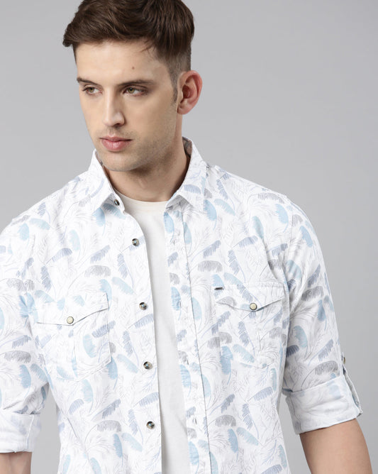 White And Blue Printed Shirt