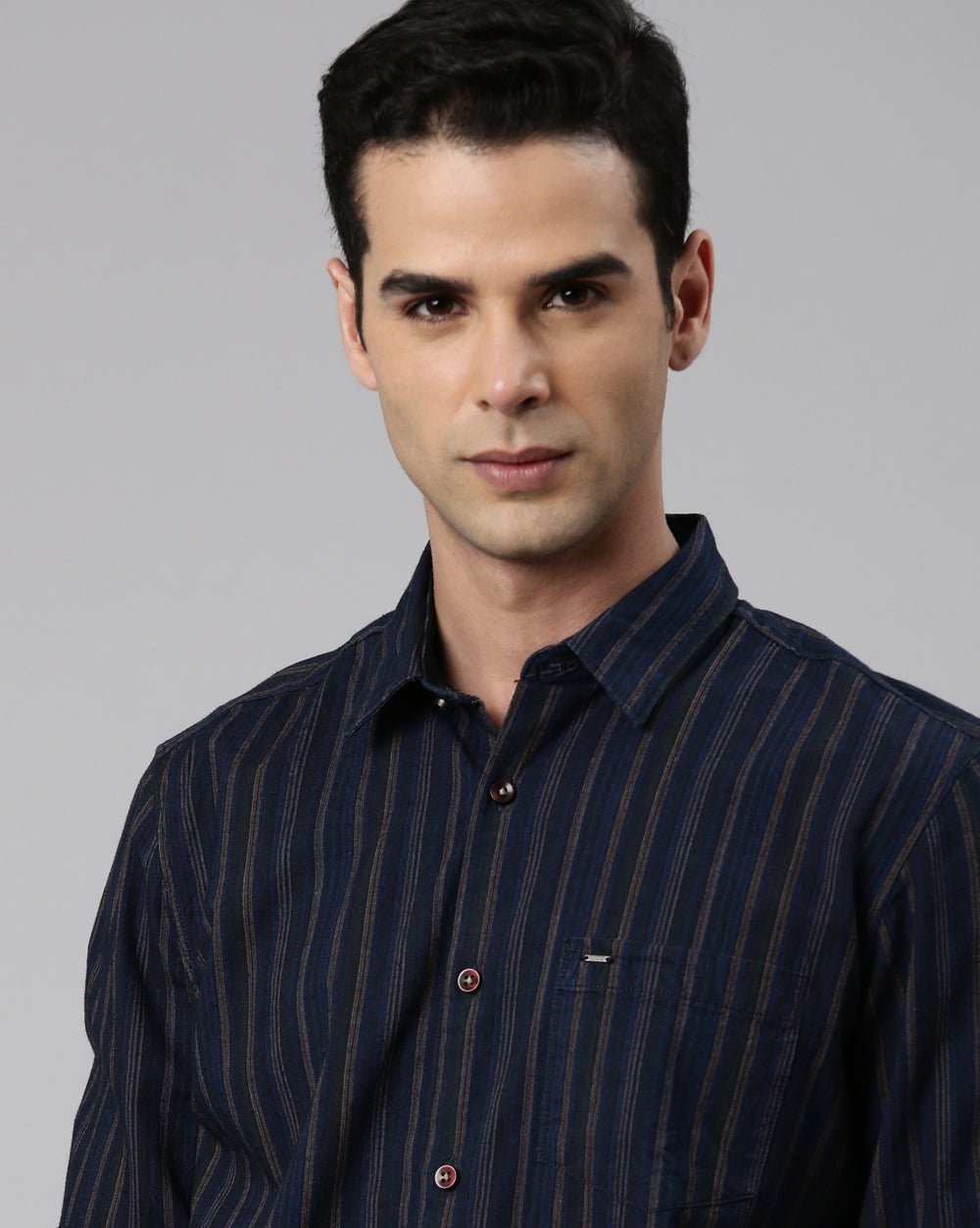 Men's Indigo Beige Striped Shirt