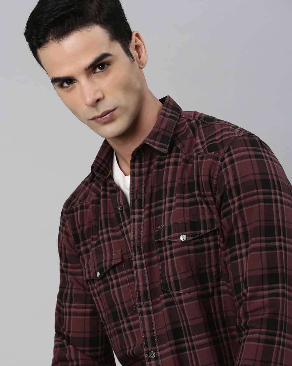Swing Grey Windowpane Checkered Shirt