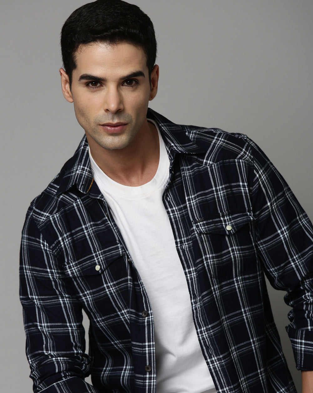 Swing Dark Blue Checkered Shirt
