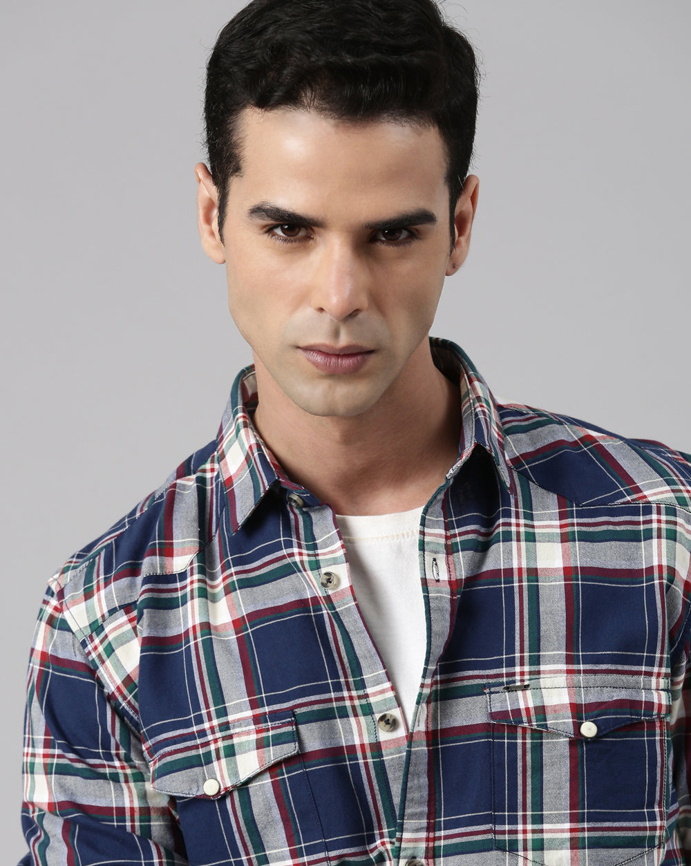 Swing Navy Blue Windowpane Shirt