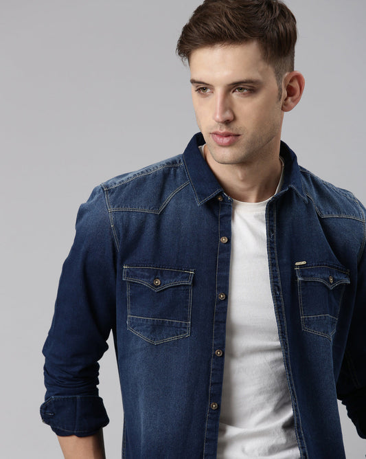 Mid Blue Washed Denim Shirt