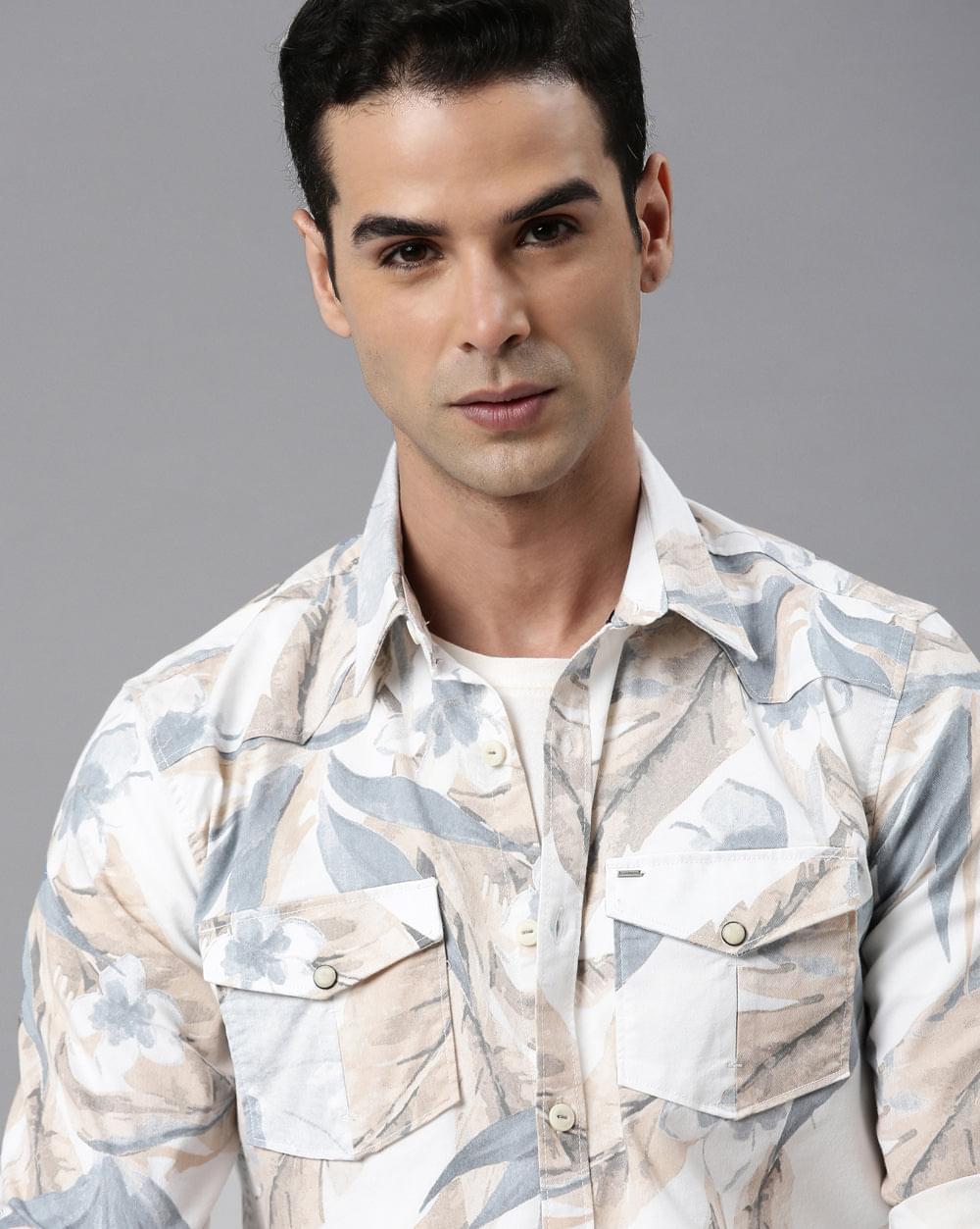 Blue & Beige Printed Shirt