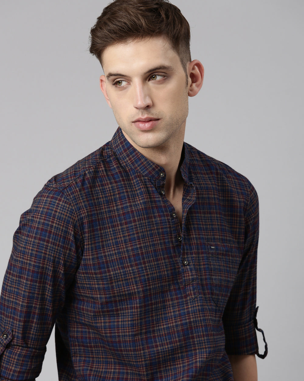 Checkered Indigo Maroon Kurta